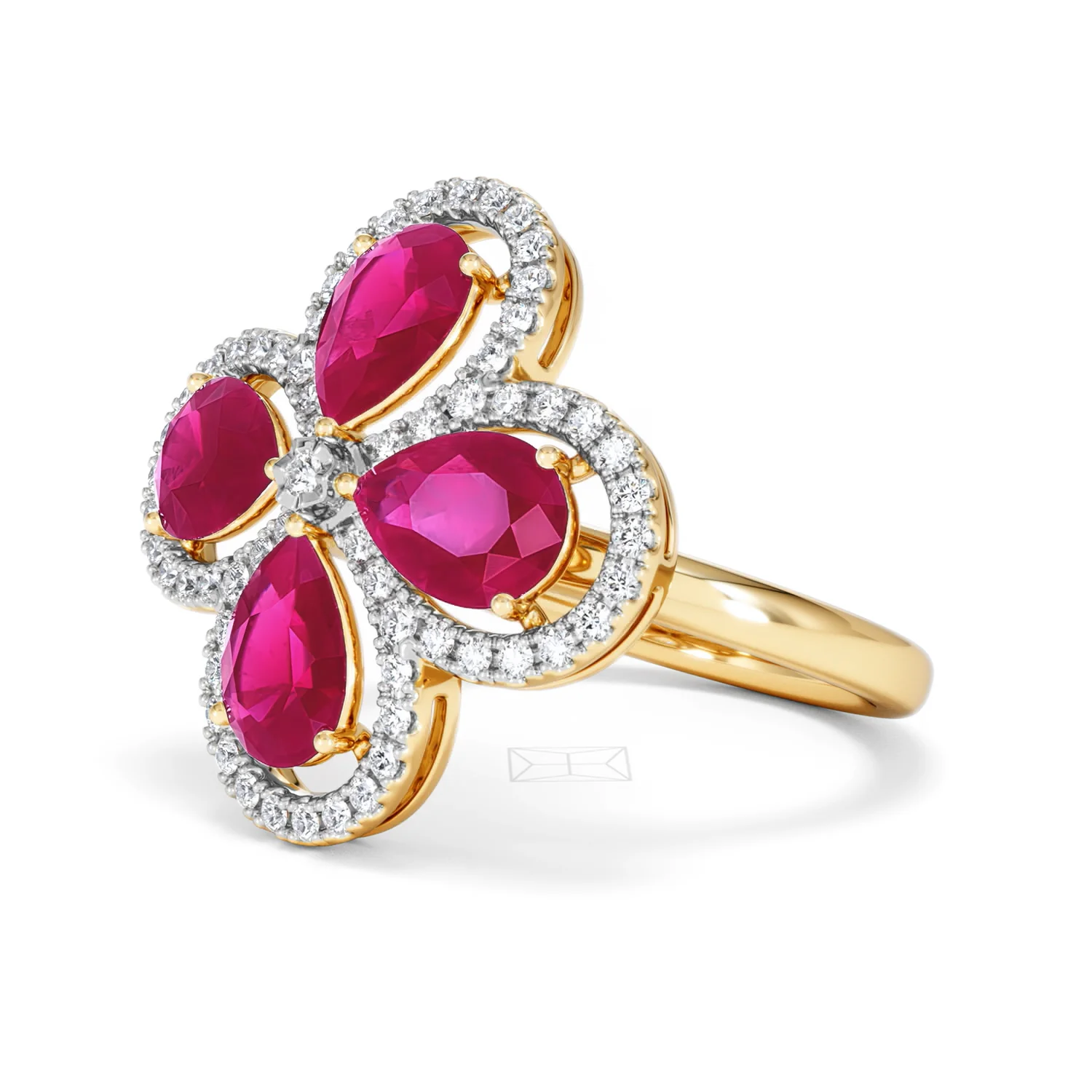Bloom 3.30ct Lab Ruby and Lab Diamond Ring in 18K Yellow Gold - Image 79