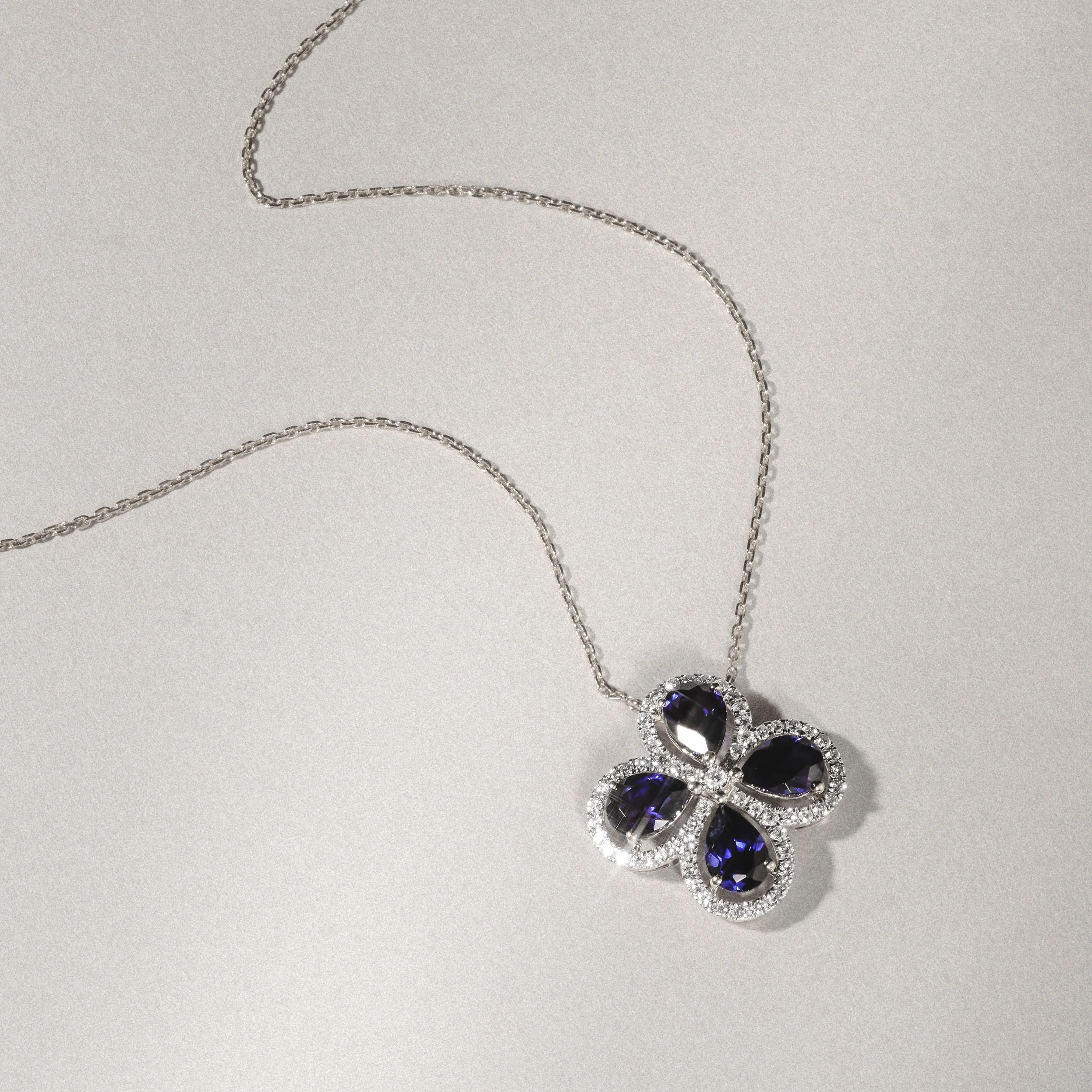 Bloom 3.40ct Lab Sapphire and Lab Diamond Necklace in 18K White Gold - Image 6