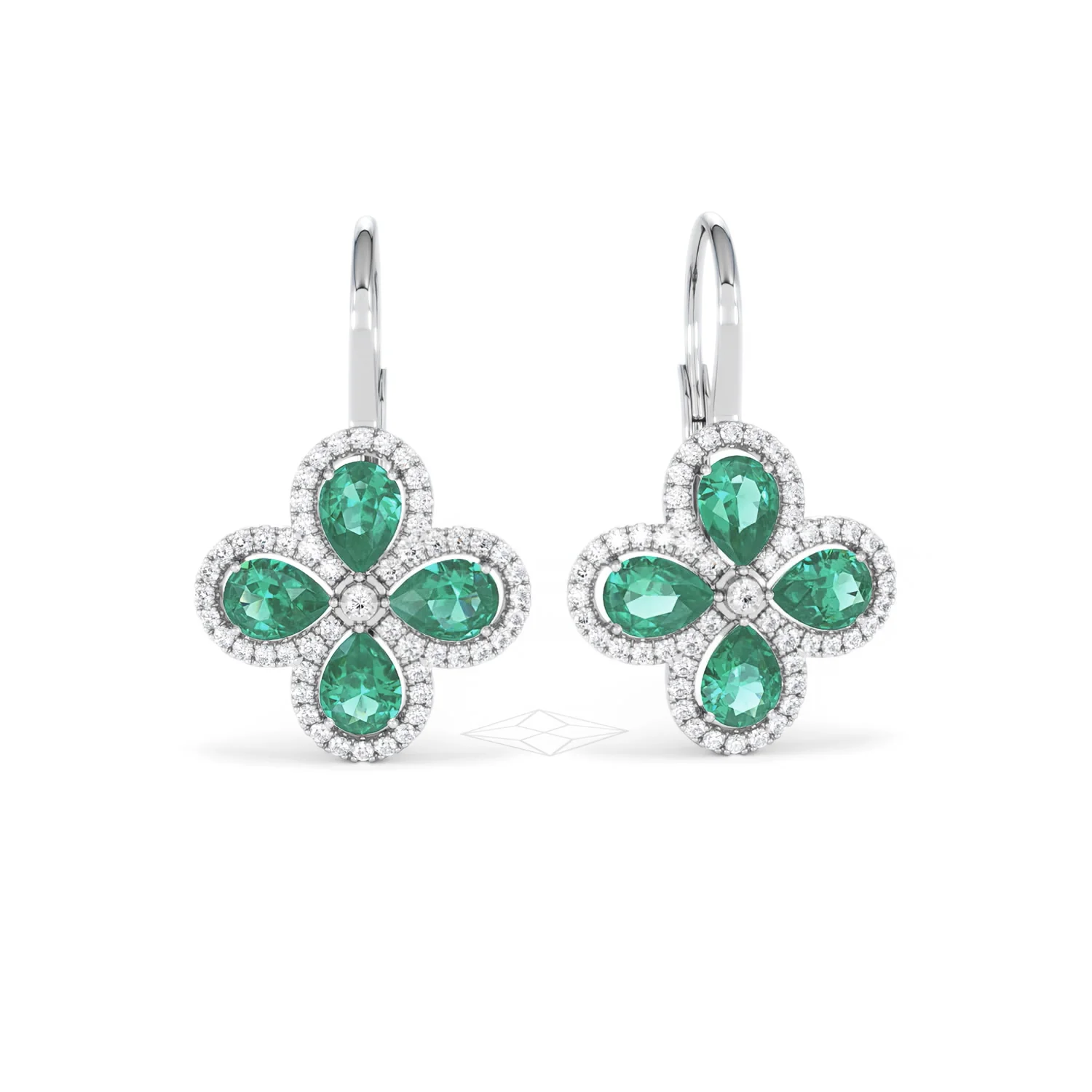 Bloom 4.75ct Lab Emerald and Lab Diamond Earrings in 18K White Gold - Image 10