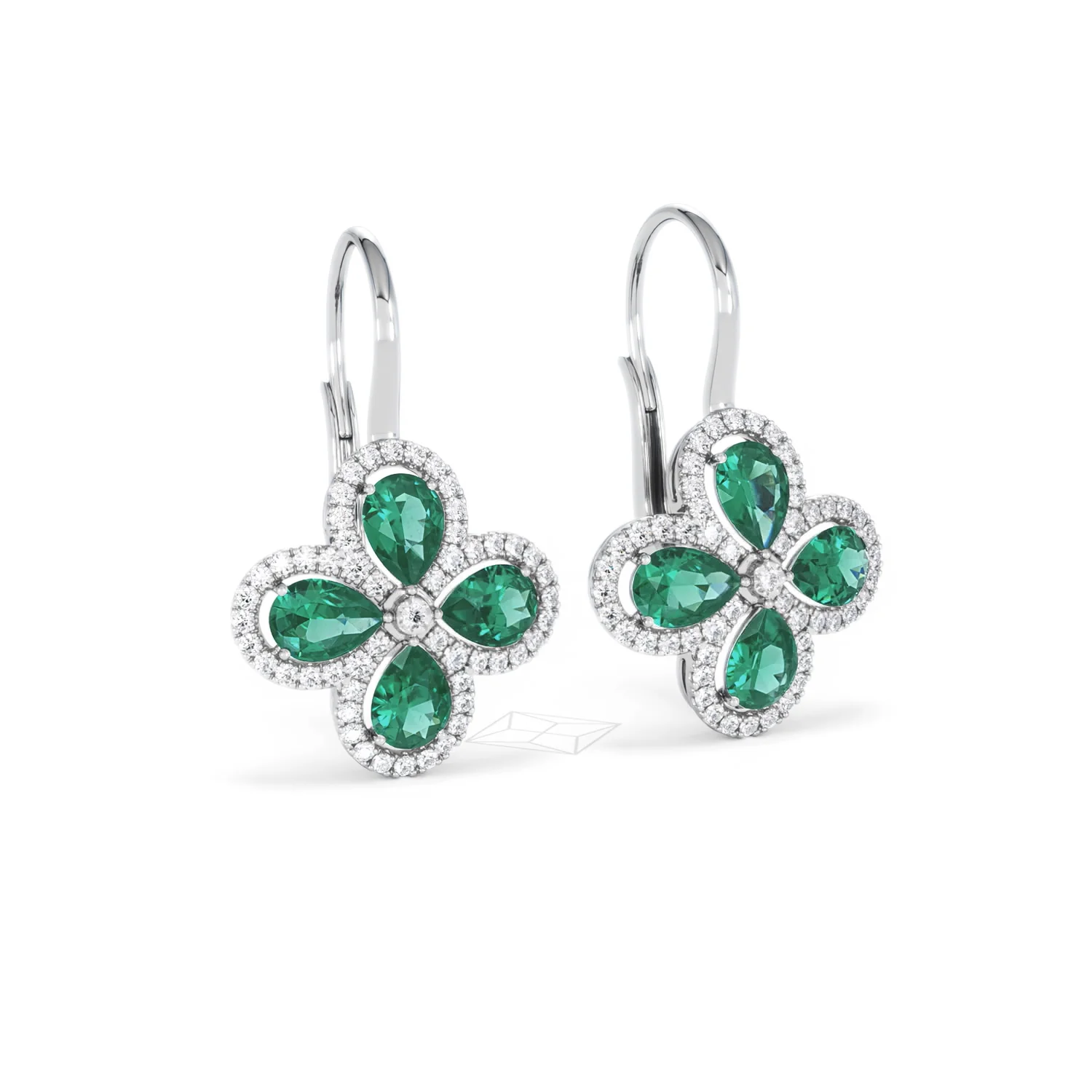 Bloom 4.75ct Lab Emerald and Lab Diamond Earrings in 18K White Gold - Image 14
