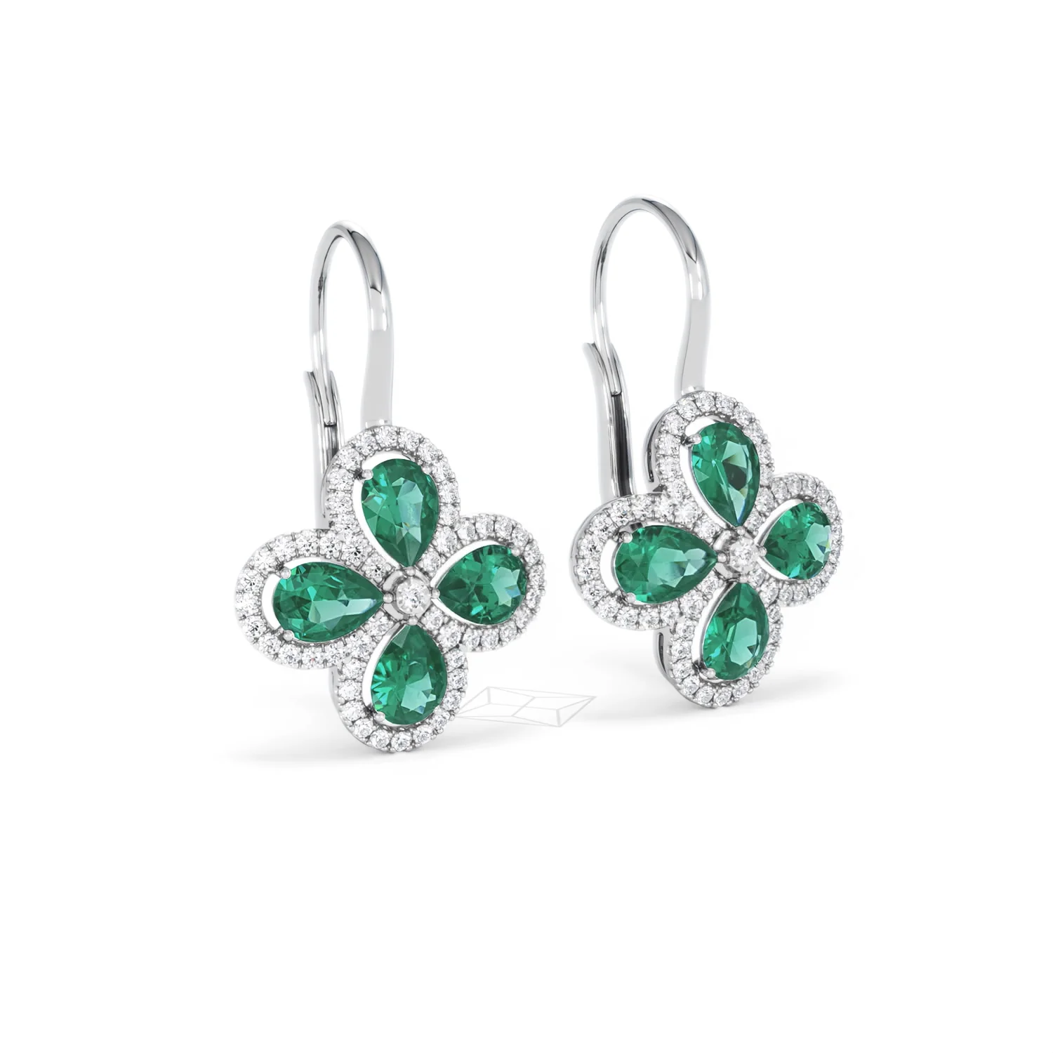 Bloom 4.75ct Lab Emerald and Lab Diamond Earrings in 18K White Gold - Image 15