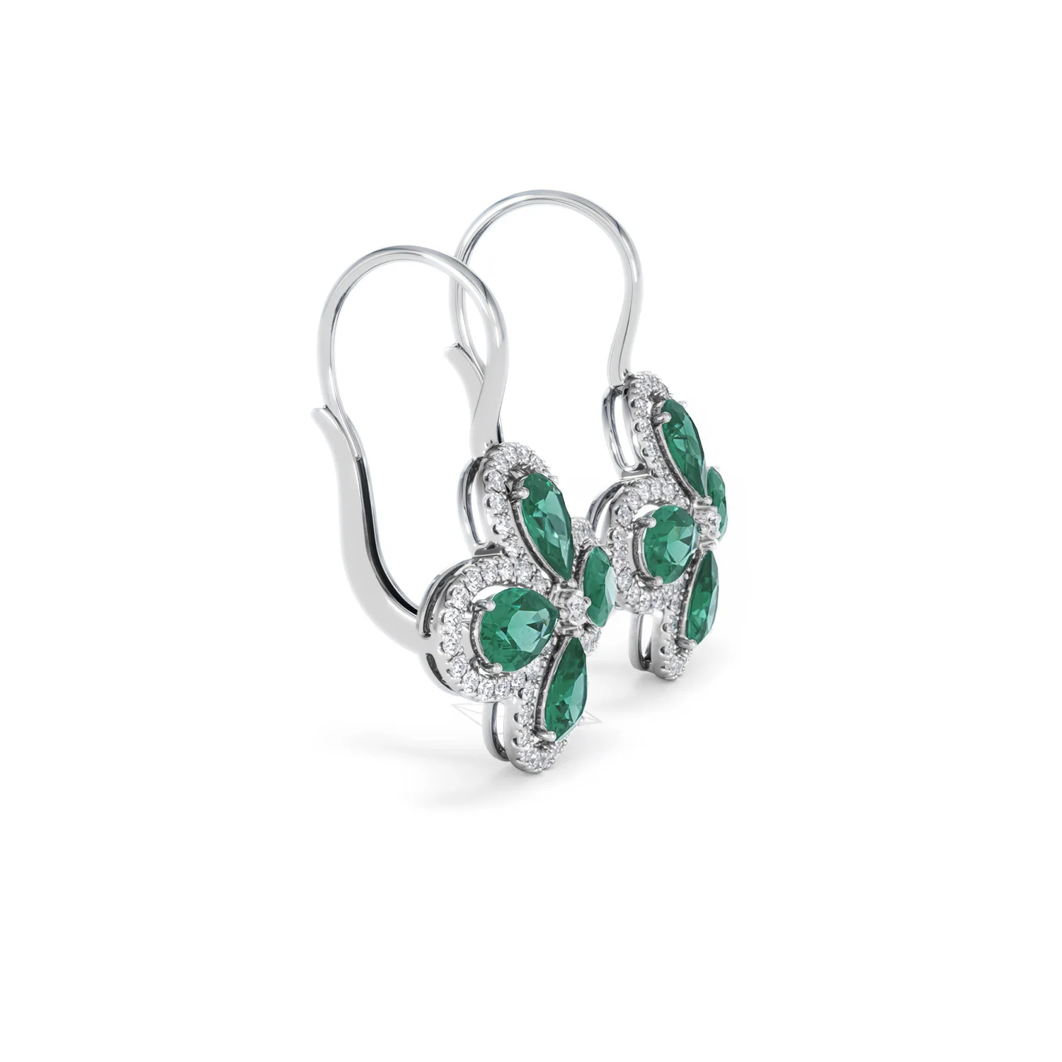 Bloom 4.75ct Lab Emerald and Lab Diamond Earrings in 18K White Gold - Image 24