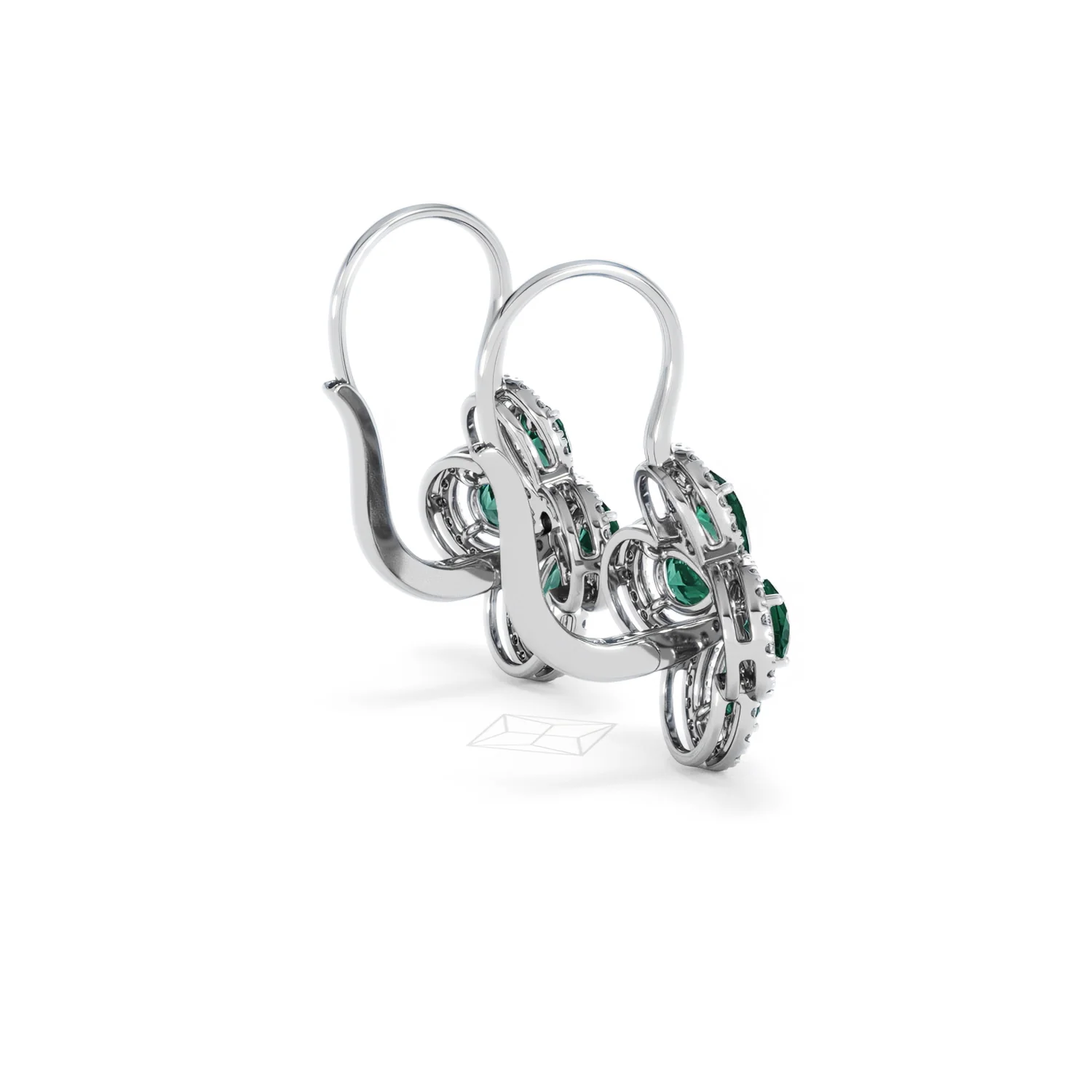 Bloom 4.75ct Lab Emerald and Lab Diamond Earrings in 18K White Gold - Image 35