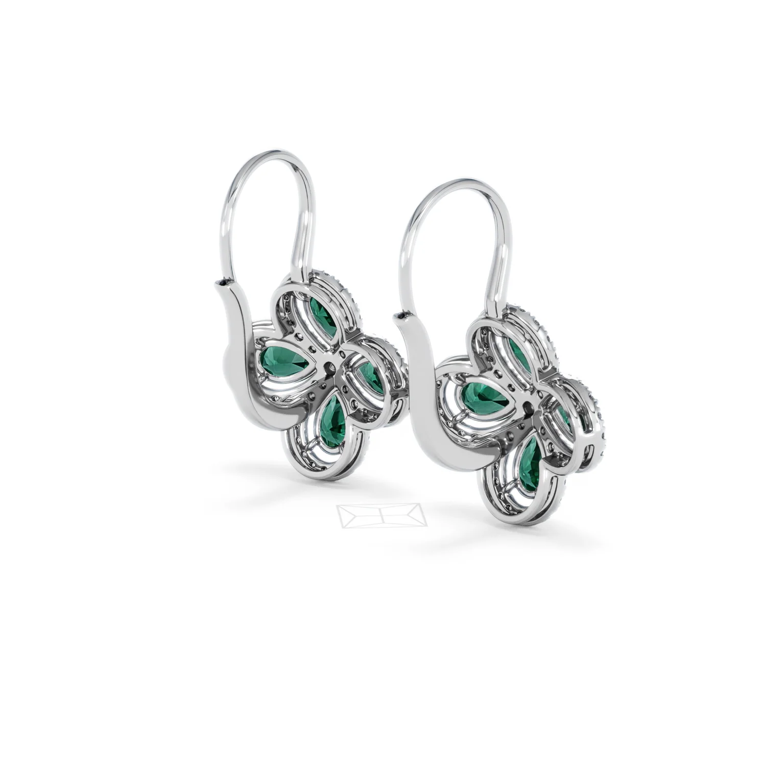 Bloom 4.75ct Lab Emerald and Lab Diamond Earrings in 18K White Gold - Image 40