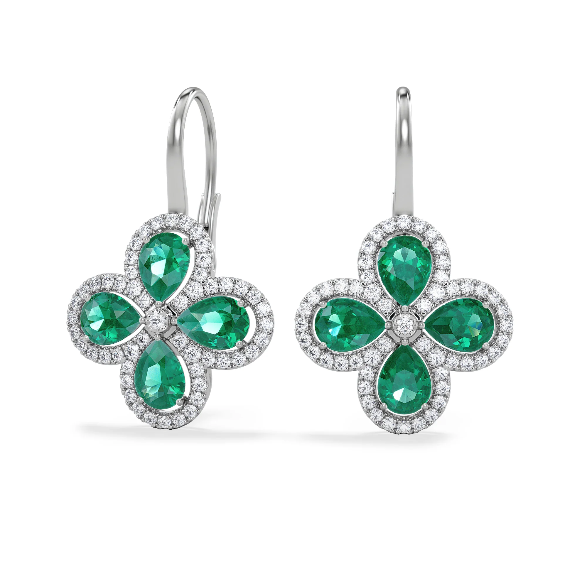 Bloom 4.75ct Lab Emerald and Lab Diamond Earrings in 18K White Gold - Image 5