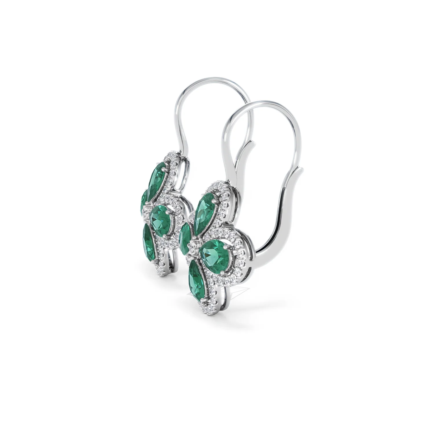 Bloom 4.75ct Lab Emerald and Lab Diamond Earrings in 18K White Gold - Image 73