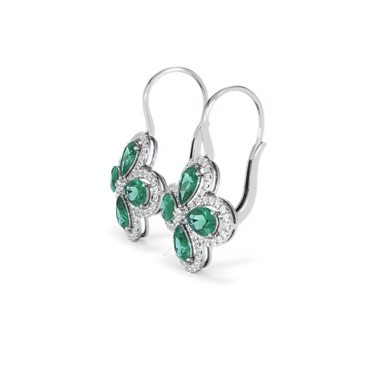 Bloom 4.75ct Lab Emerald and Lab Diamond Earrings in 18K White Gold - Image 75