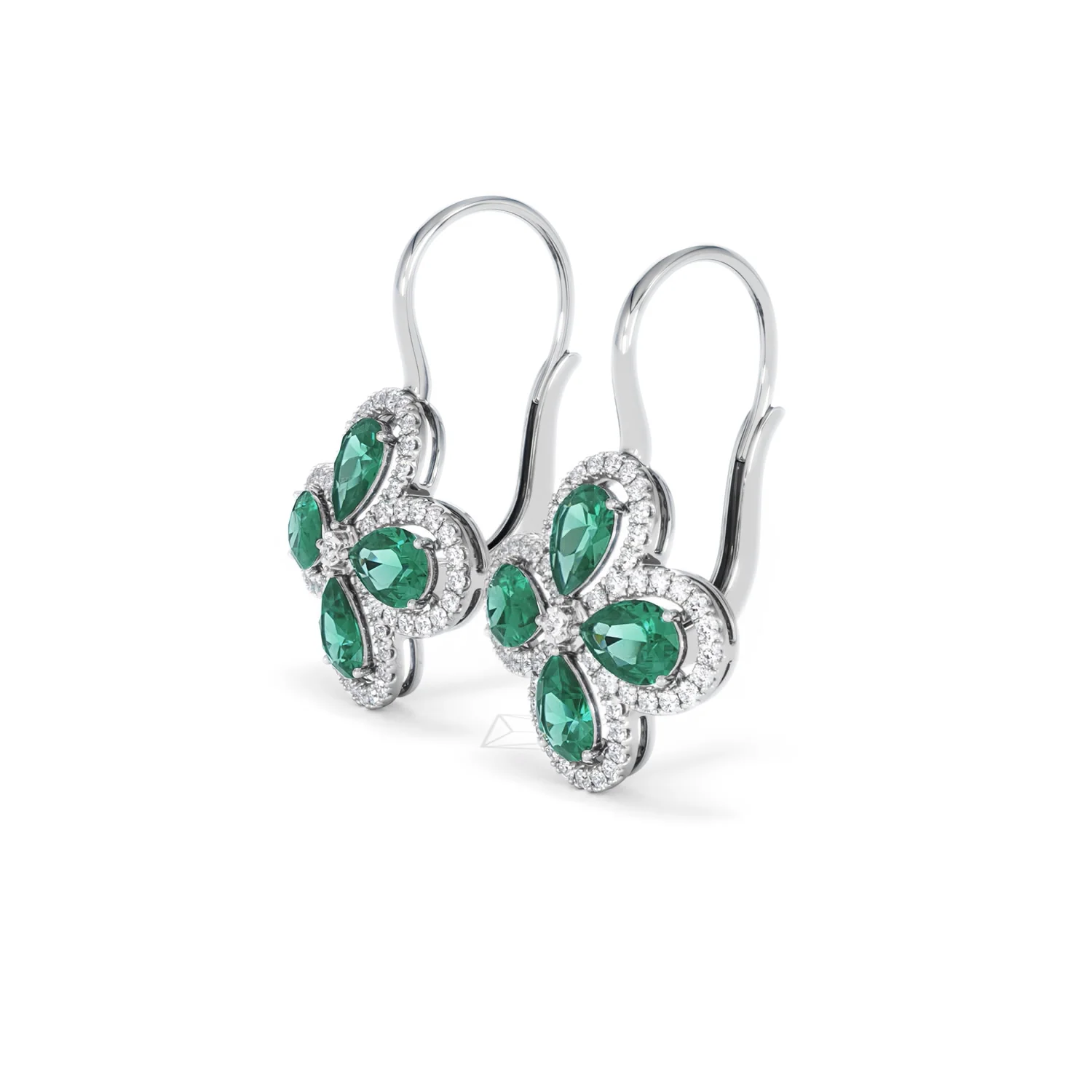 Bloom 4.75ct Lab Emerald and Lab Diamond Earrings in 18K White Gold - Image 77