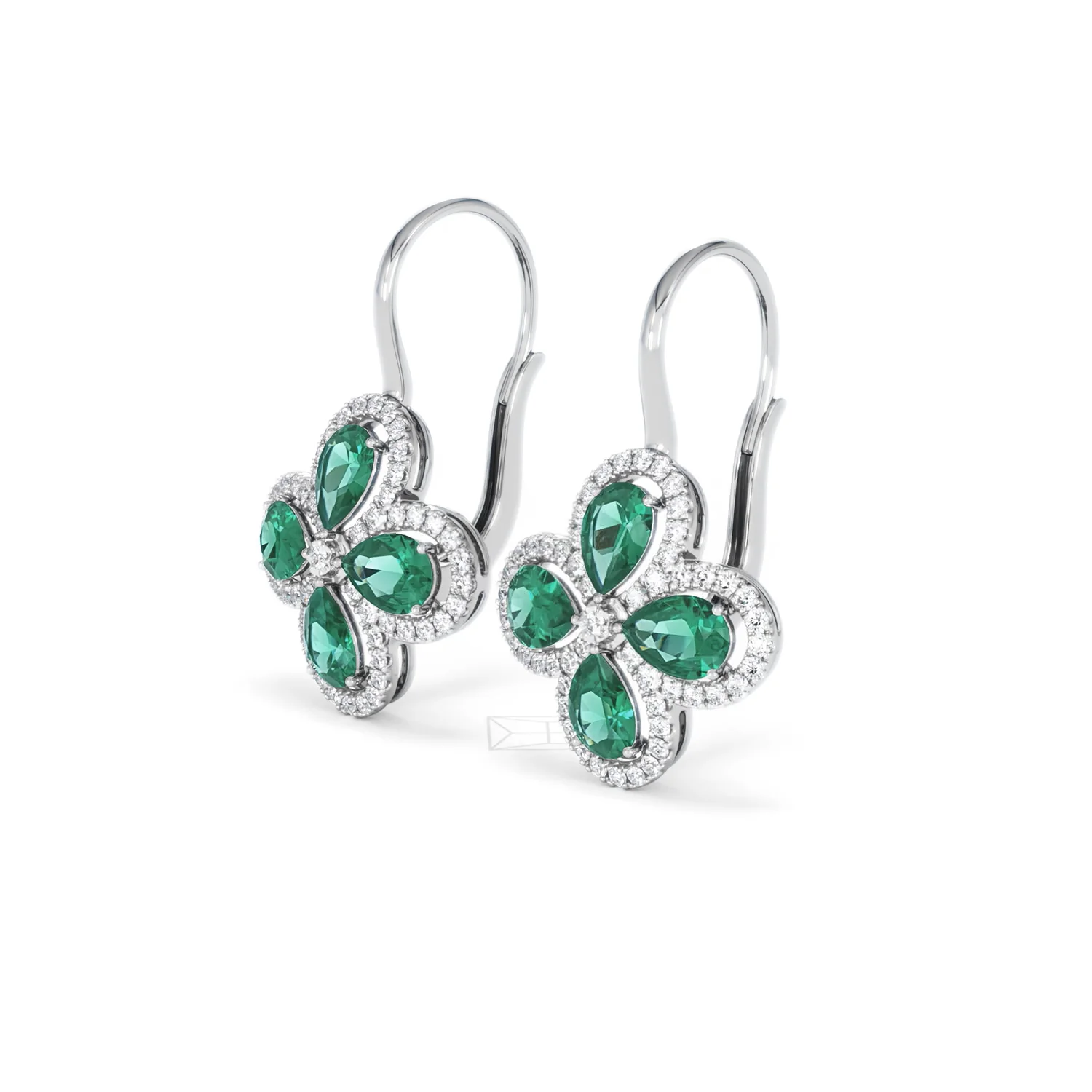Bloom 4.75ct Lab Emerald and Lab Diamond Earrings in 18K White Gold - Image 79