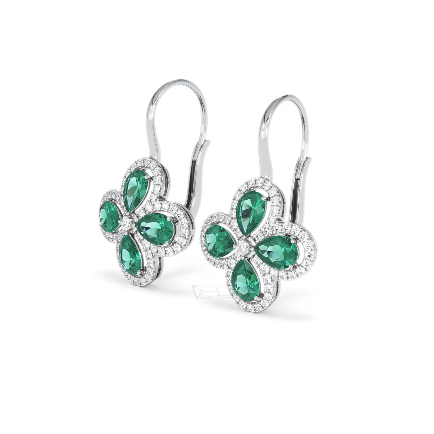 Bloom 4.75ct Lab Emerald and Lab Diamond Earrings in 18K White Gold - Image 80