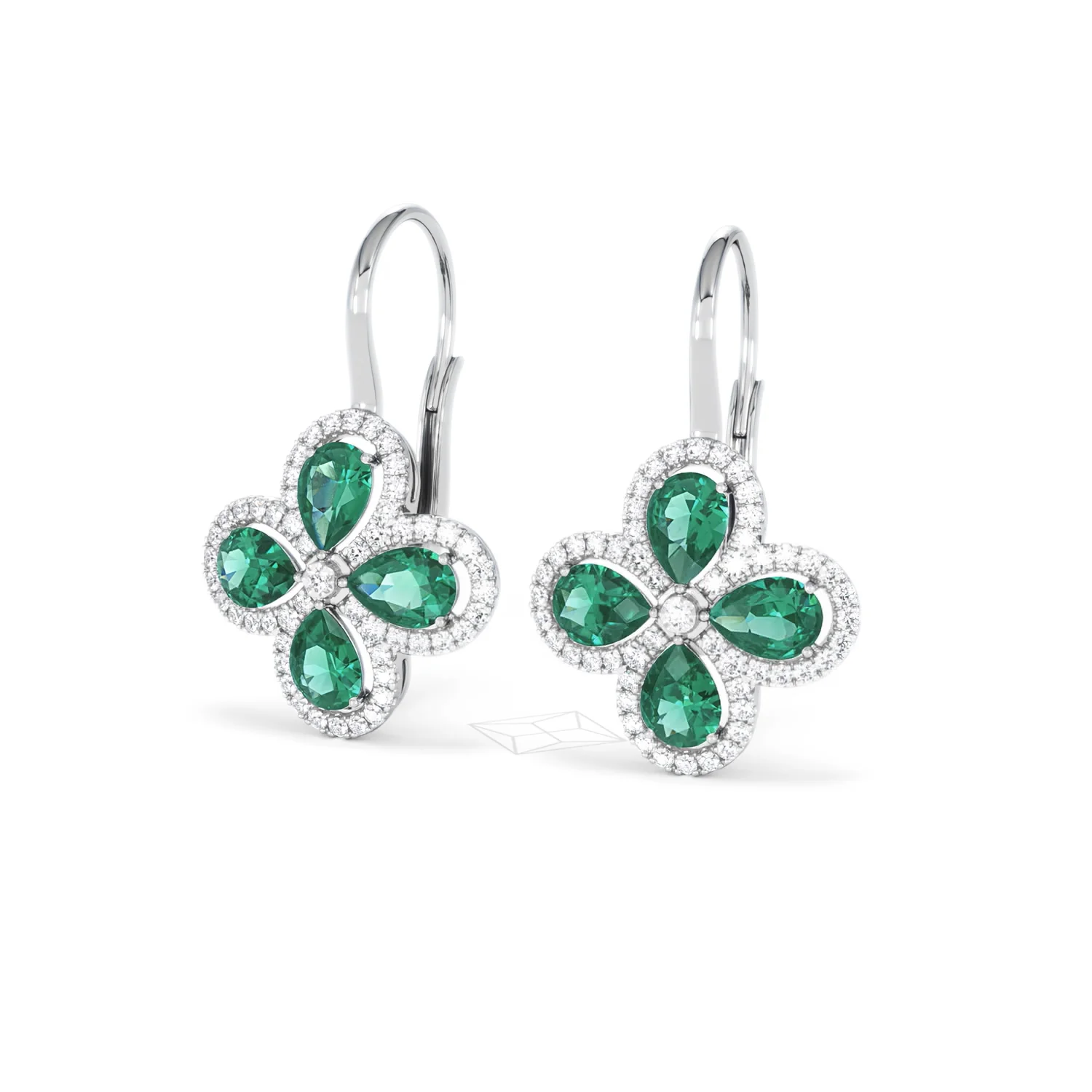 Bloom 4.75ct Lab Emerald and Lab Diamond Earrings in 18K White Gold - Image 84