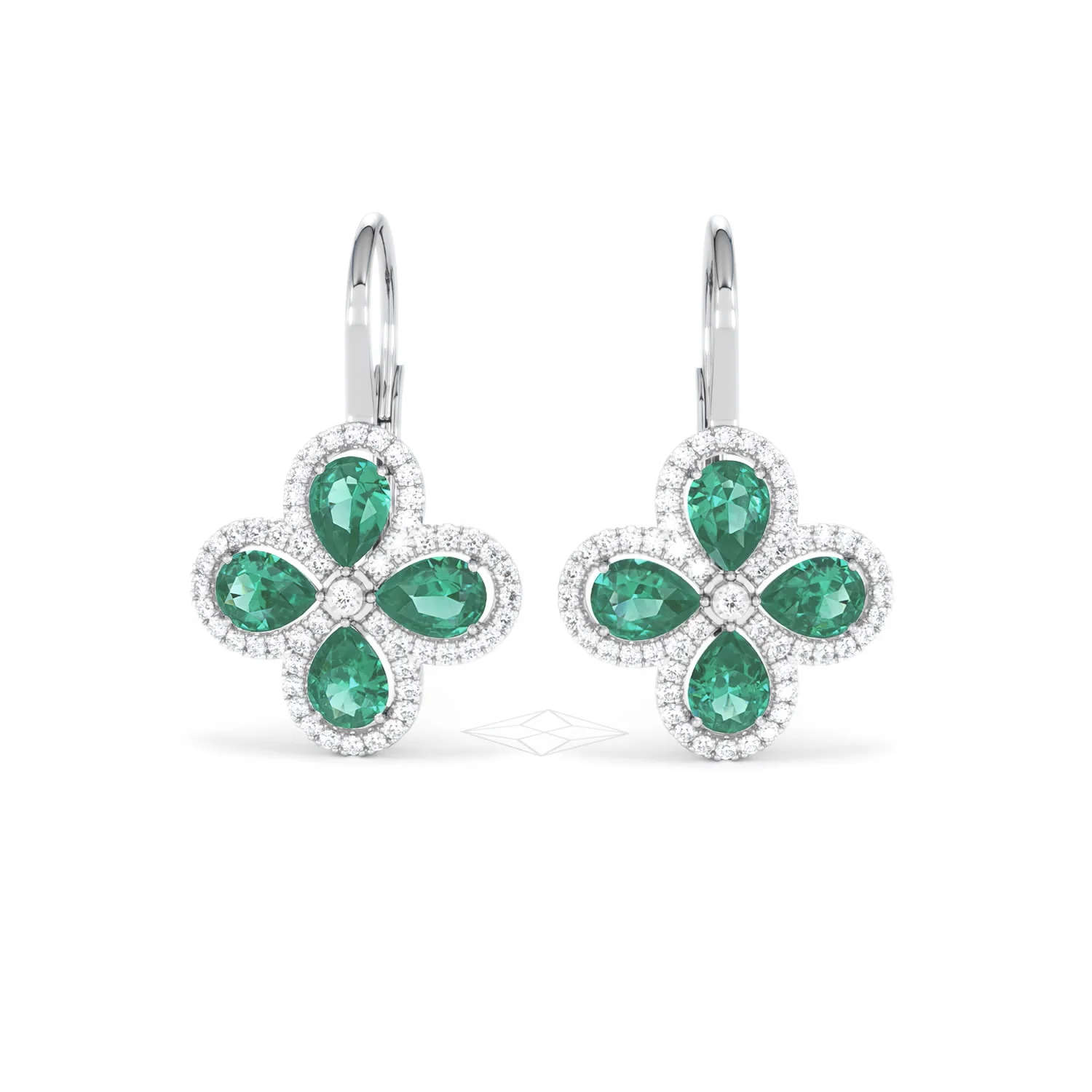 Bloom 4.75ct Lab Emerald and Lab Diamond Earrings in 18K White Gold - Image 88