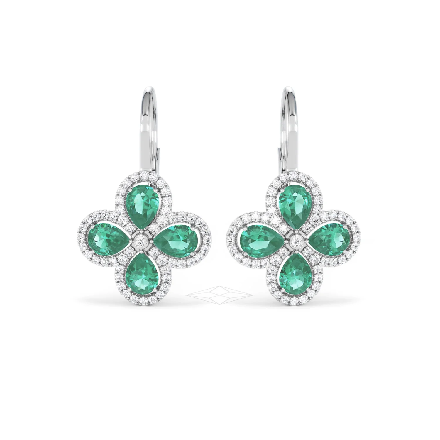 Bloom 4.75ct Lab Emerald and Lab Diamond Earrings in 18K White Gold - Image 9