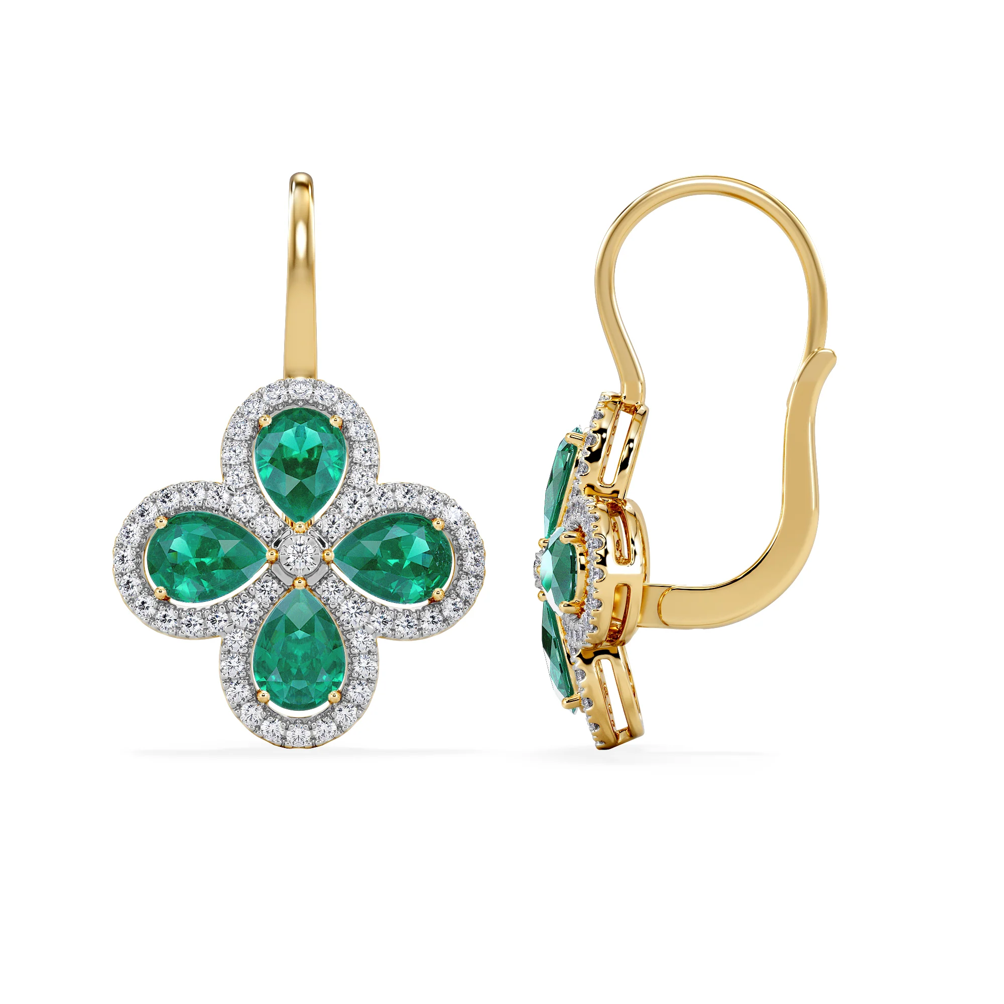 Bloom 4.75ct Lab Emerald and Lab Diamond Earrings in 18K Yellow Gold - Image 3