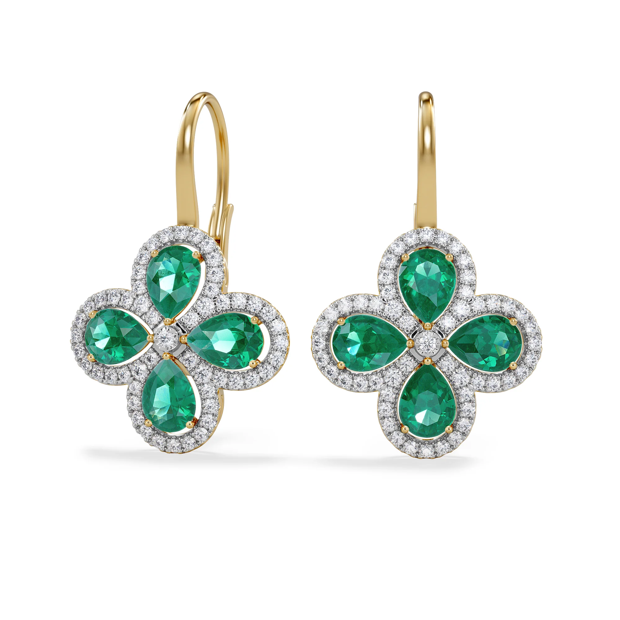 Bloom 4.75ct Lab Emerald and Lab Diamond Earrings in 18K Yellow Gold - Image 5