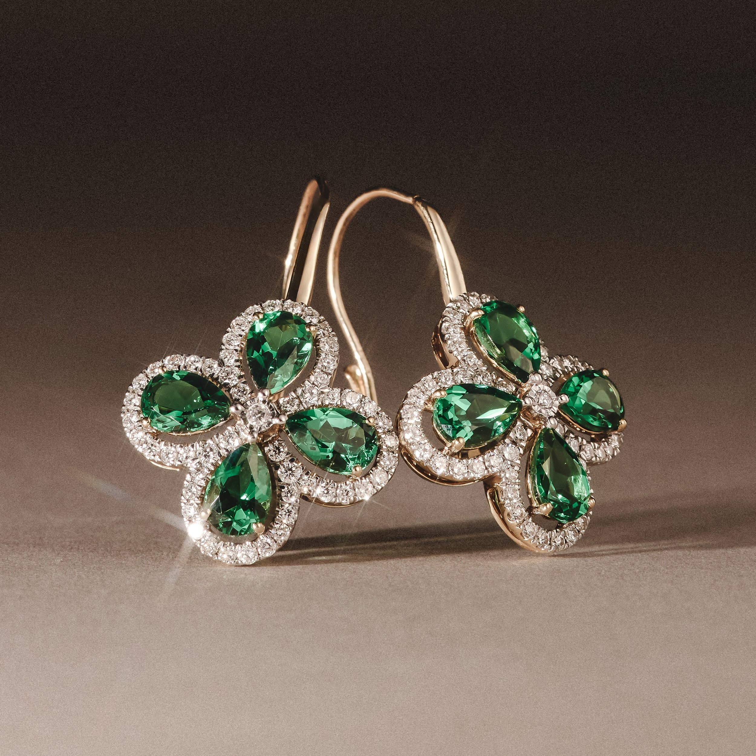 Bloom 4.75ct Lab Emerald and Lab Diamond Earrings in 18K Yellow Gold - Image 8