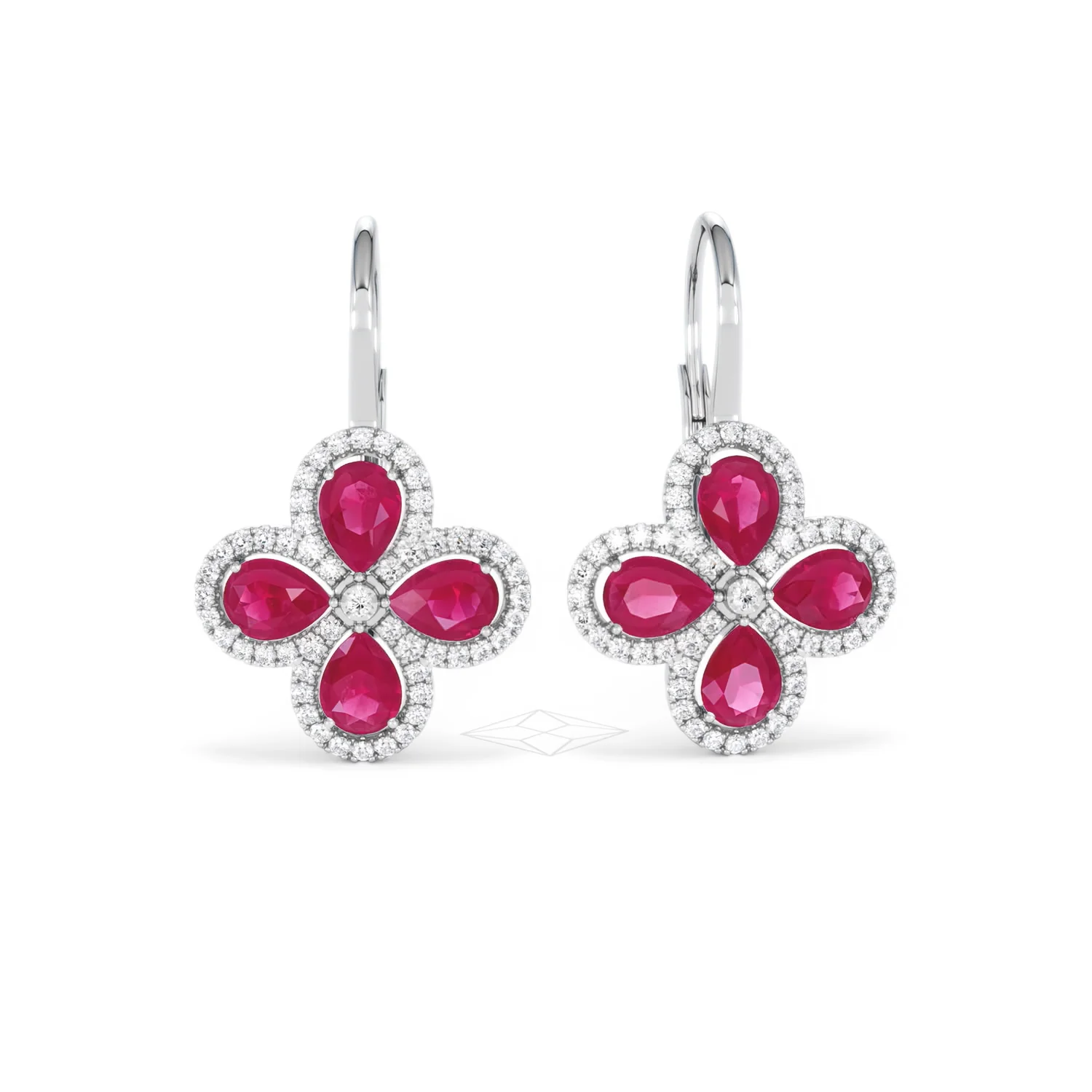 Bloom 4.75ct Lab Ruby and Lab Diamond Earrings in 18K White Gold - Image 10