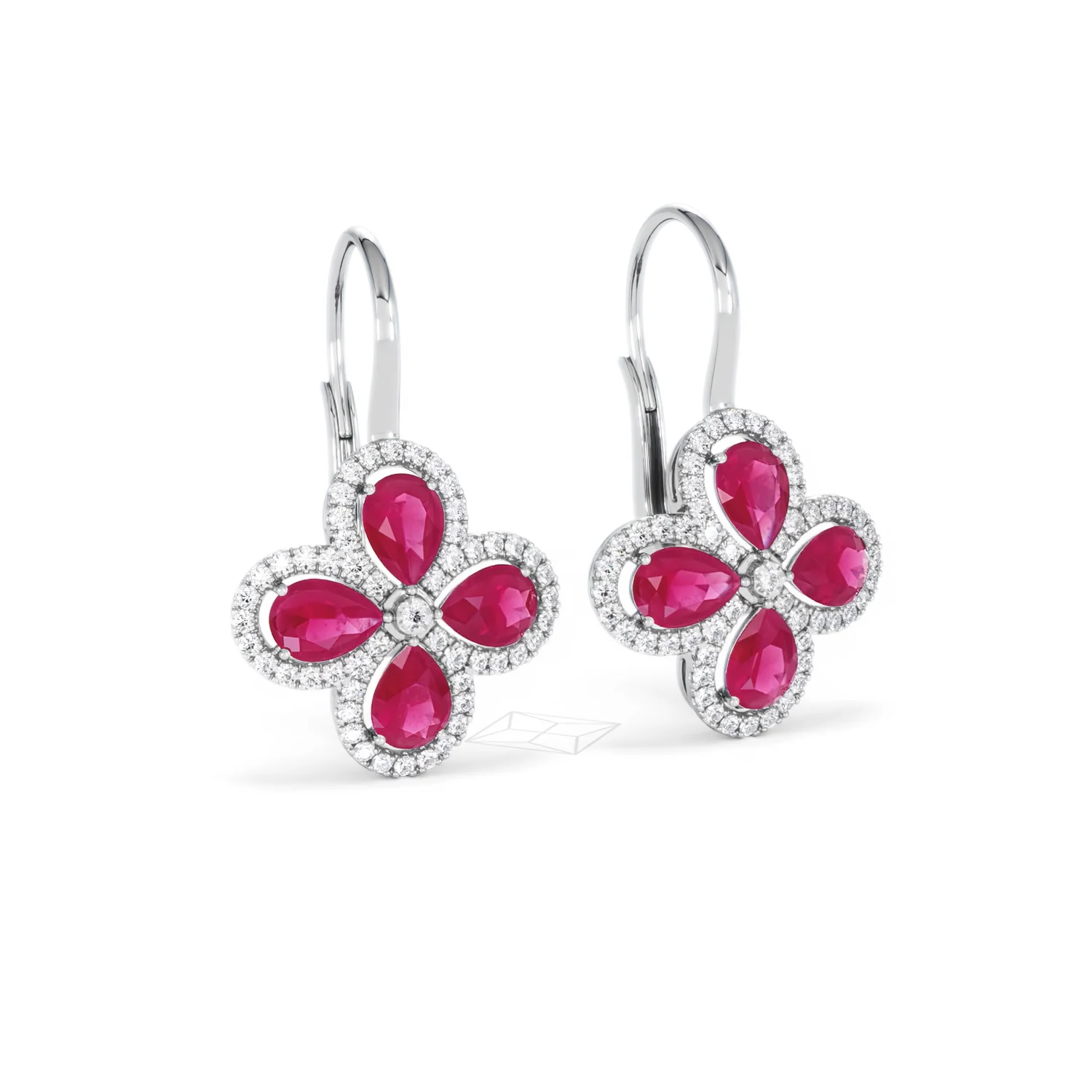 Bloom 4.75ct Lab Ruby and Lab Diamond Earrings in 18K White Gold - Image 14
