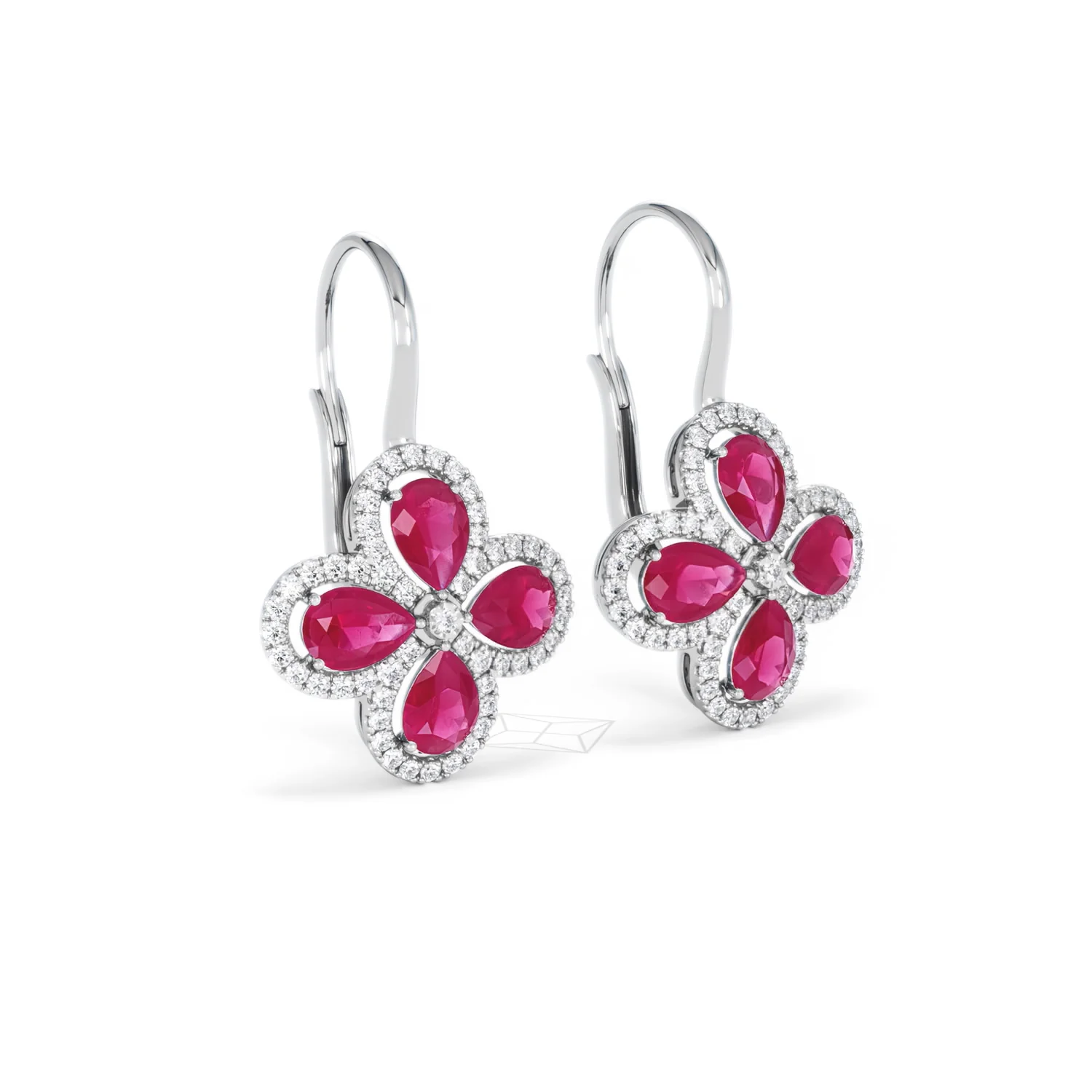 Bloom 4.75ct Lab Ruby and Lab Diamond Earrings in 18K White Gold - Image 16