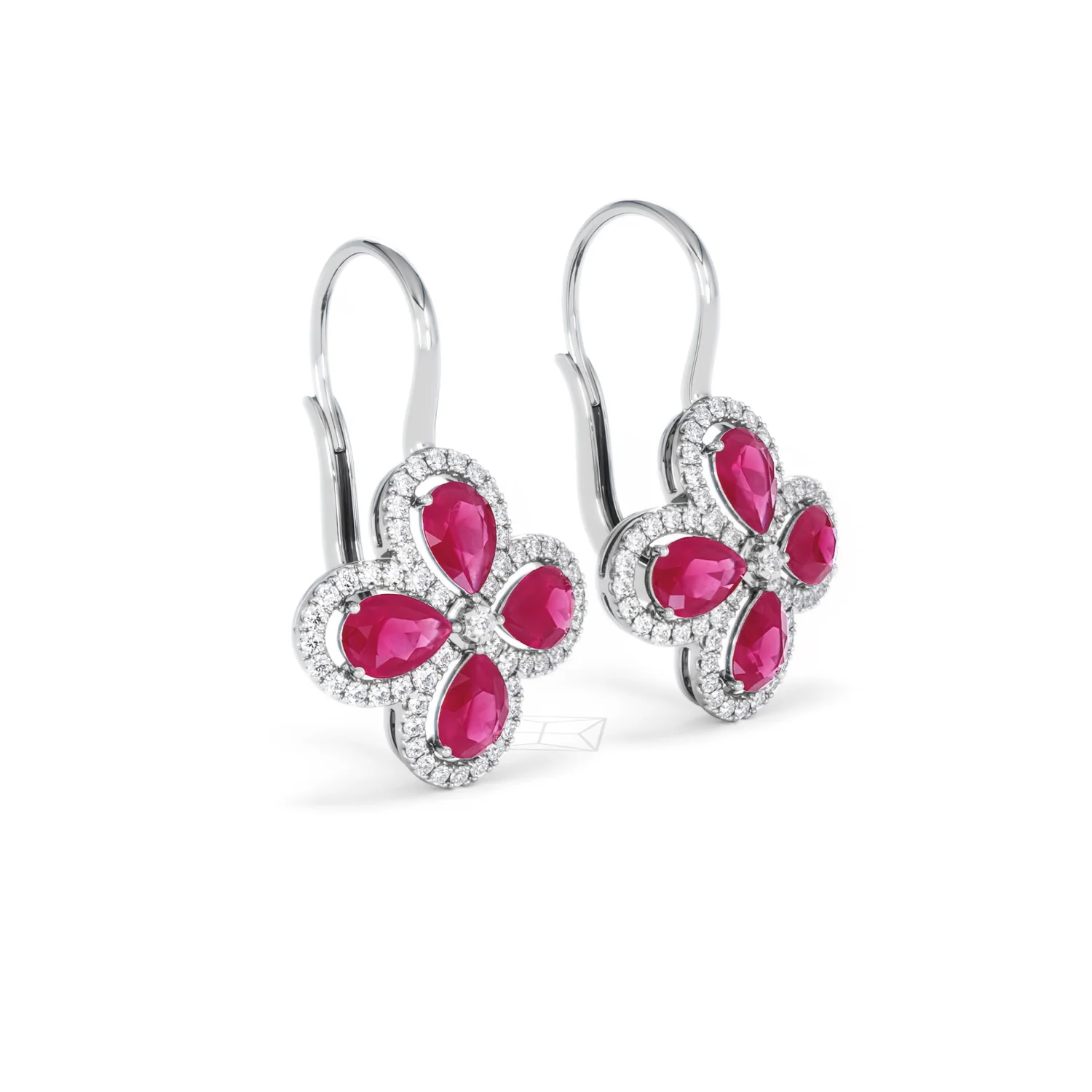 Bloom 4.75ct Lab Ruby and Lab Diamond Earrings in 18K White Gold - Image 18