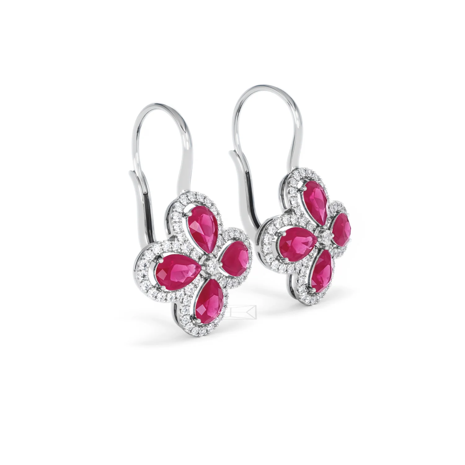 Bloom 4.75ct Lab Ruby and Lab Diamond Earrings in 18K White Gold - Image 19