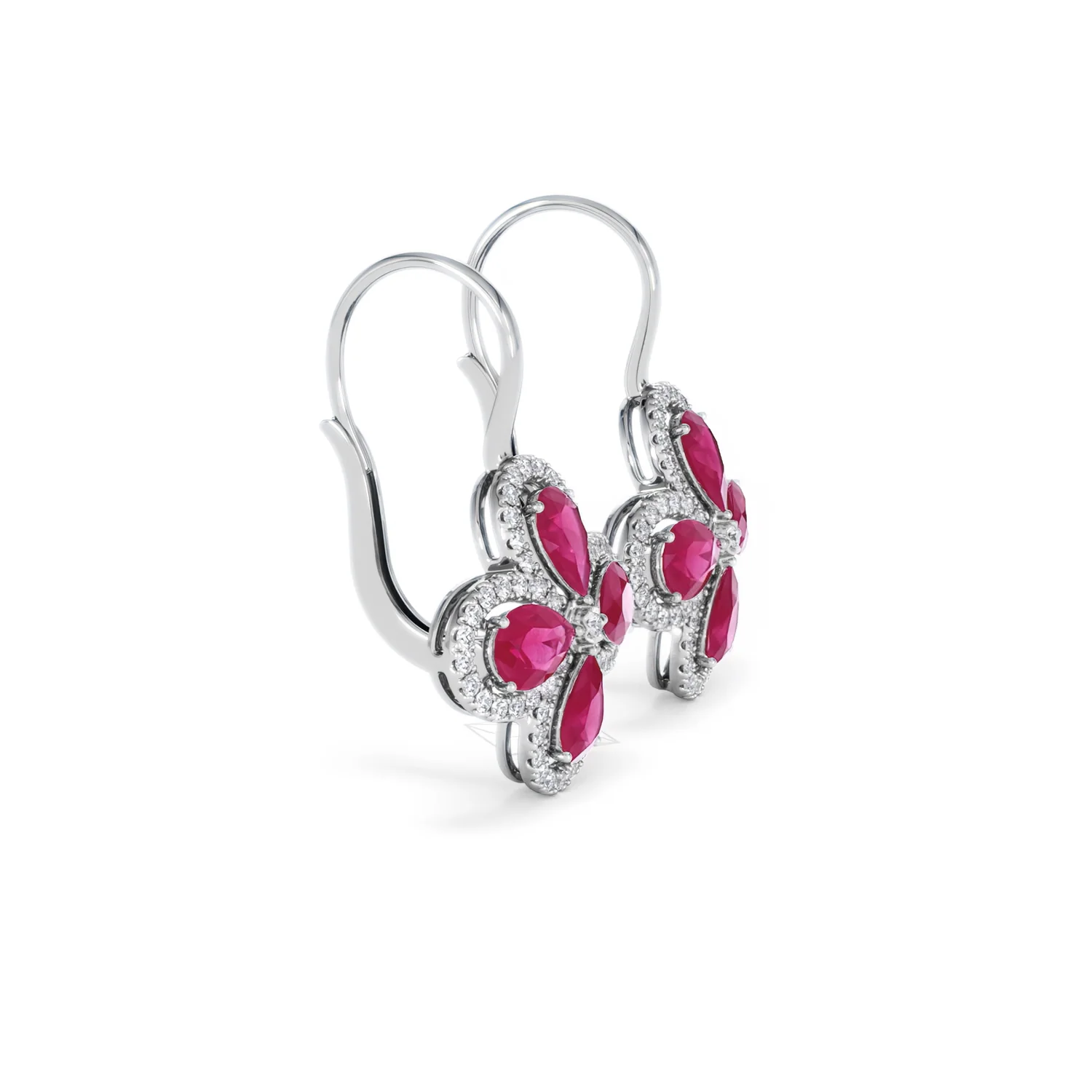 Bloom 4.75ct Lab Ruby and Lab Diamond Earrings in 18K White Gold - Image 24