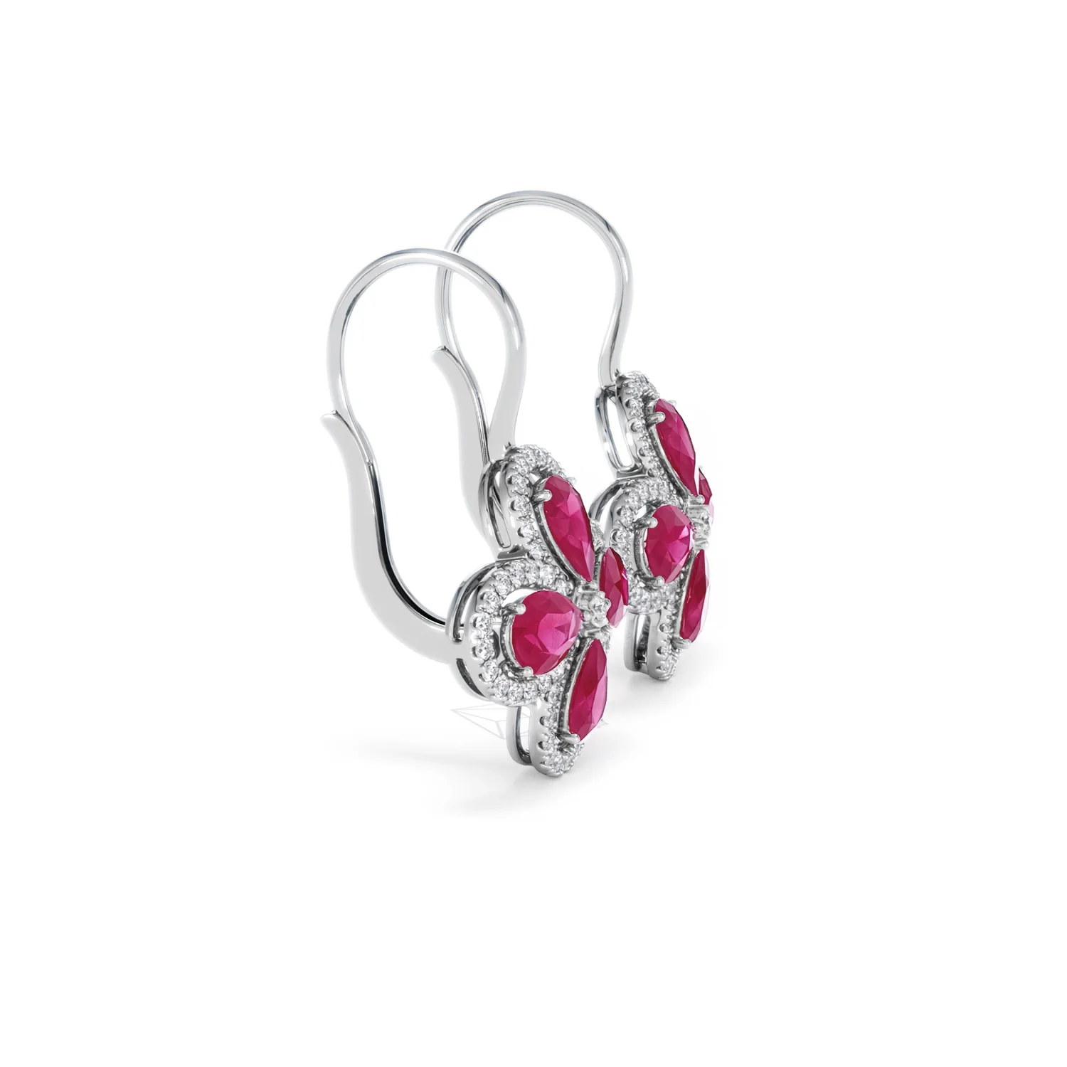Bloom 4.75ct Lab Ruby and Lab Diamond Earrings in 18K White Gold - Image 25