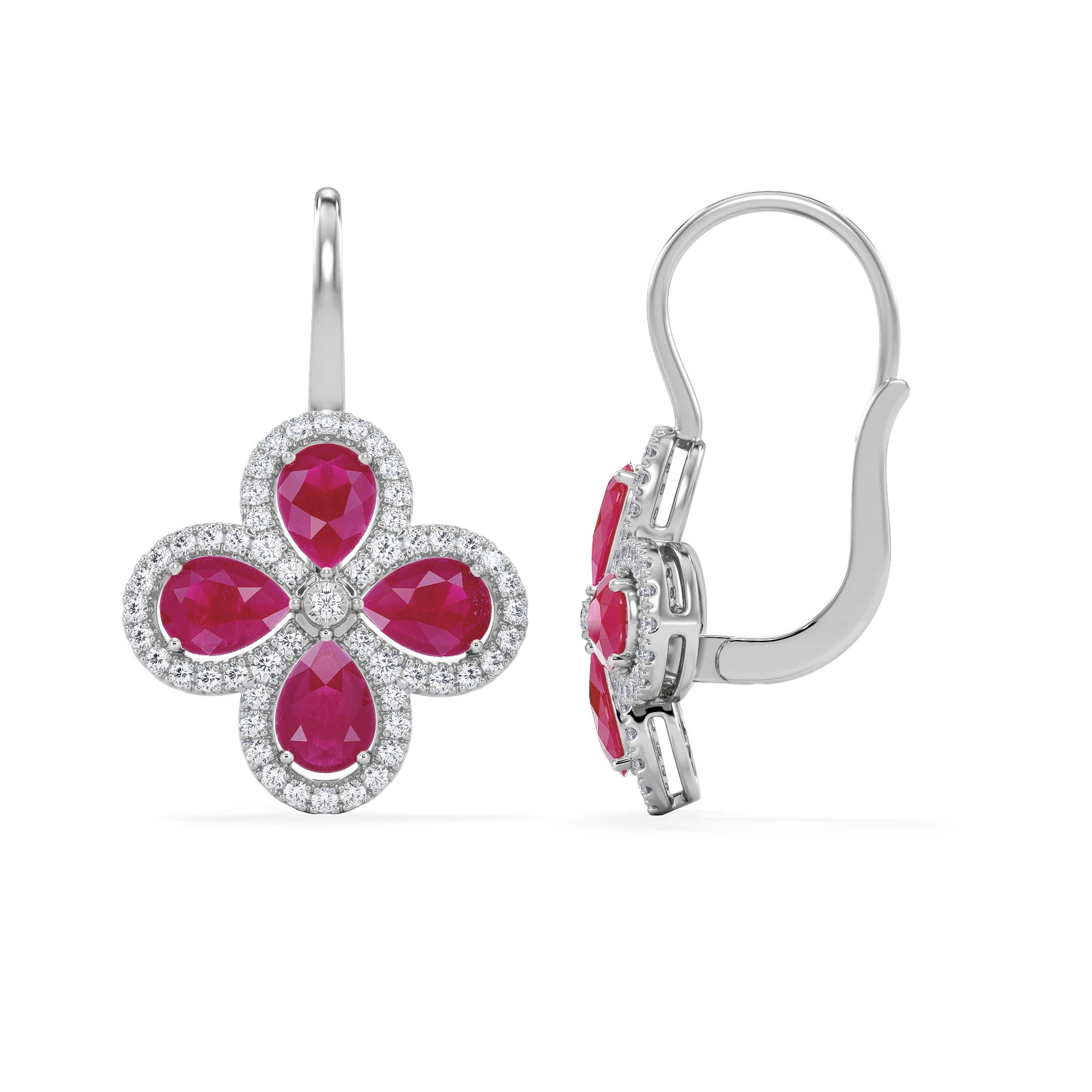 Bloom 4.75ct Lab Ruby and Lab Diamond Earrings in 18K White Gold - Image 3