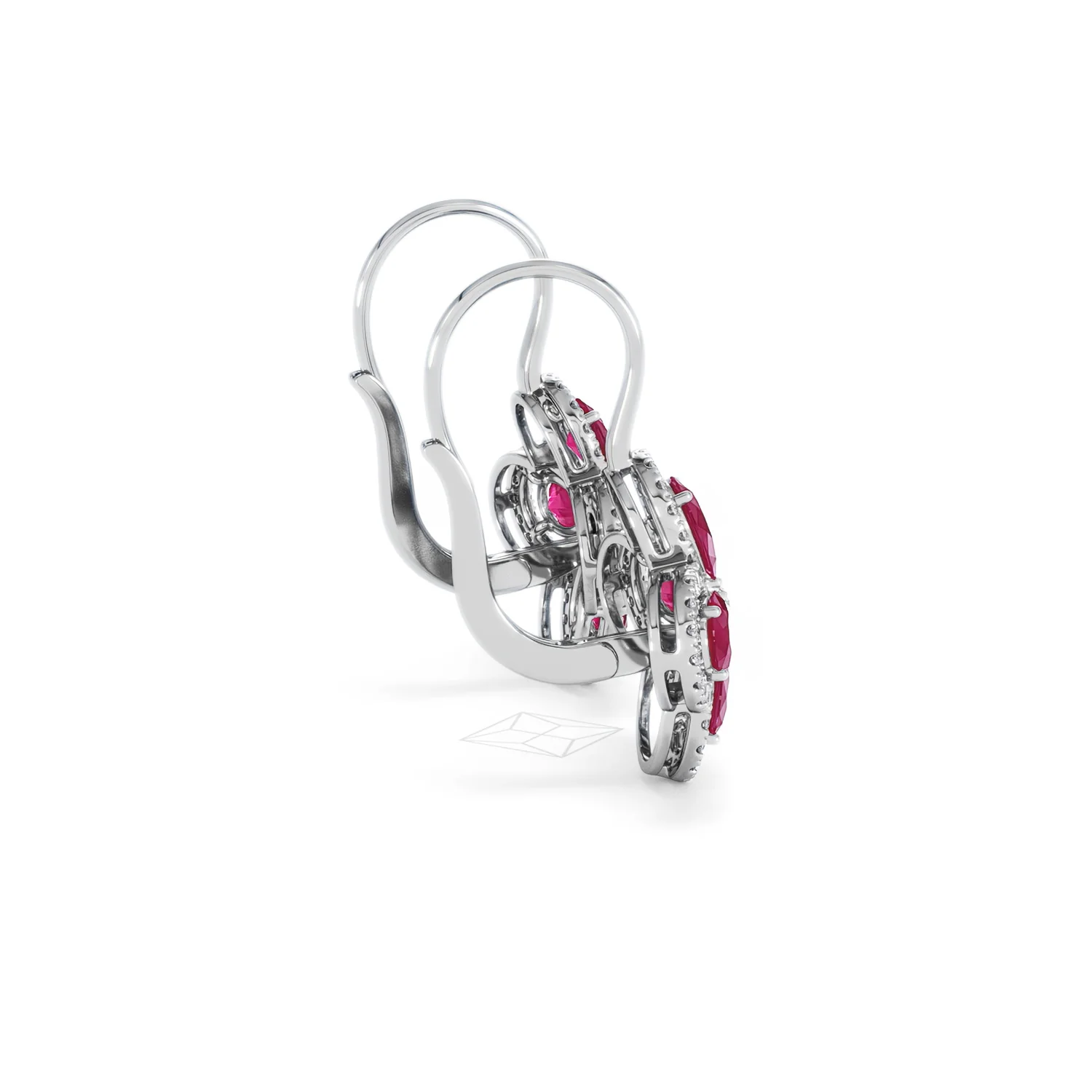 Bloom 4.75ct Lab Ruby and Lab Diamond Earrings in 18K White Gold - Image 32
