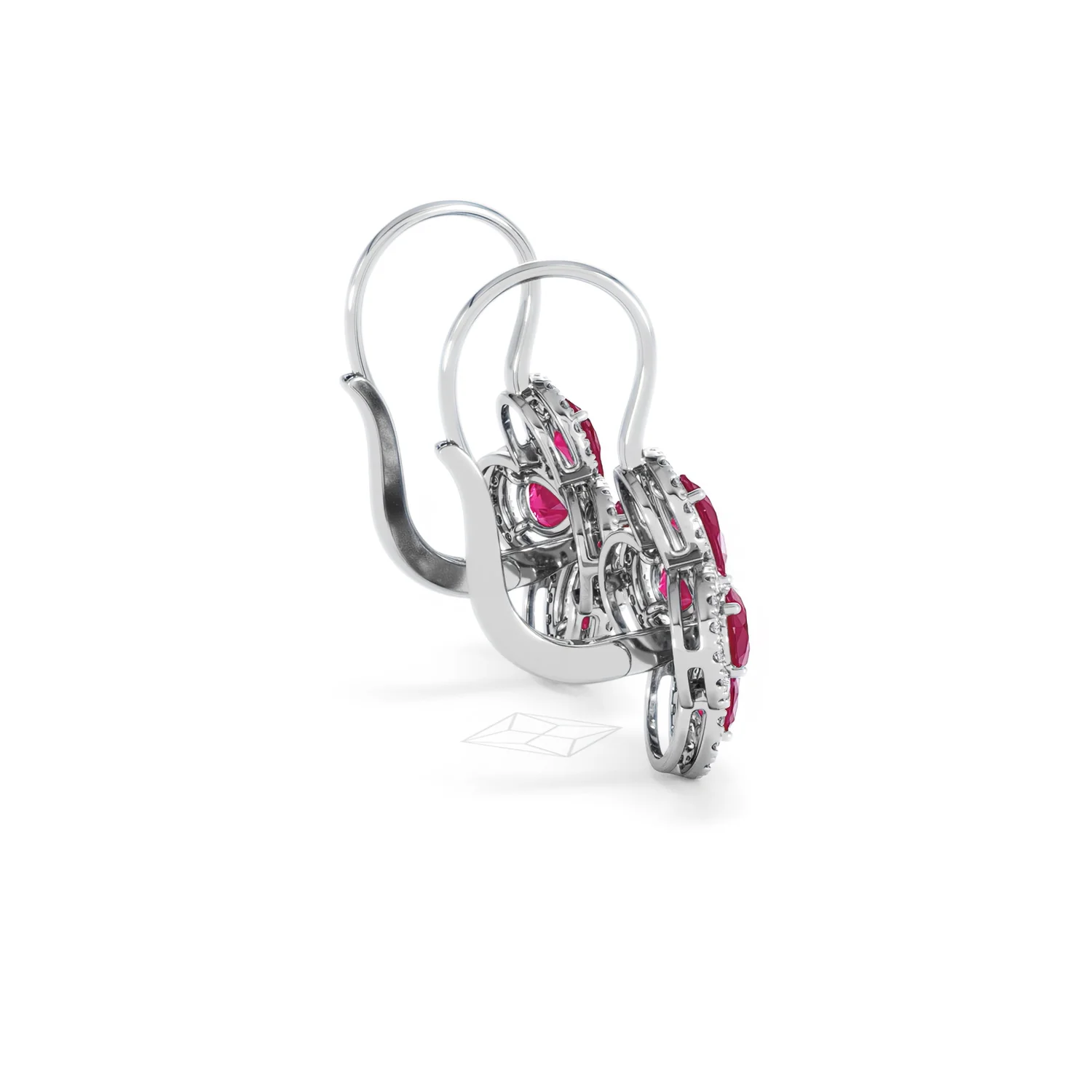 Bloom 4.75ct Lab Ruby and Lab Diamond Earrings in 18K White Gold - Image 33