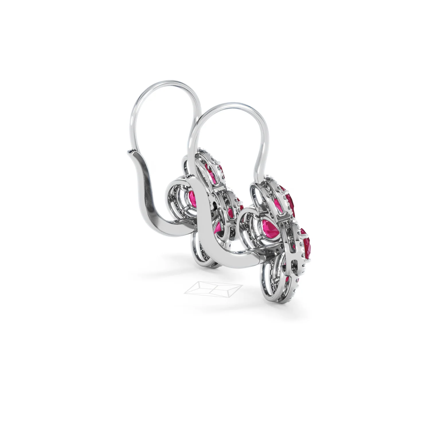 Bloom 4.75ct Lab Ruby and Lab Diamond Earrings in 18K White Gold - Image 35