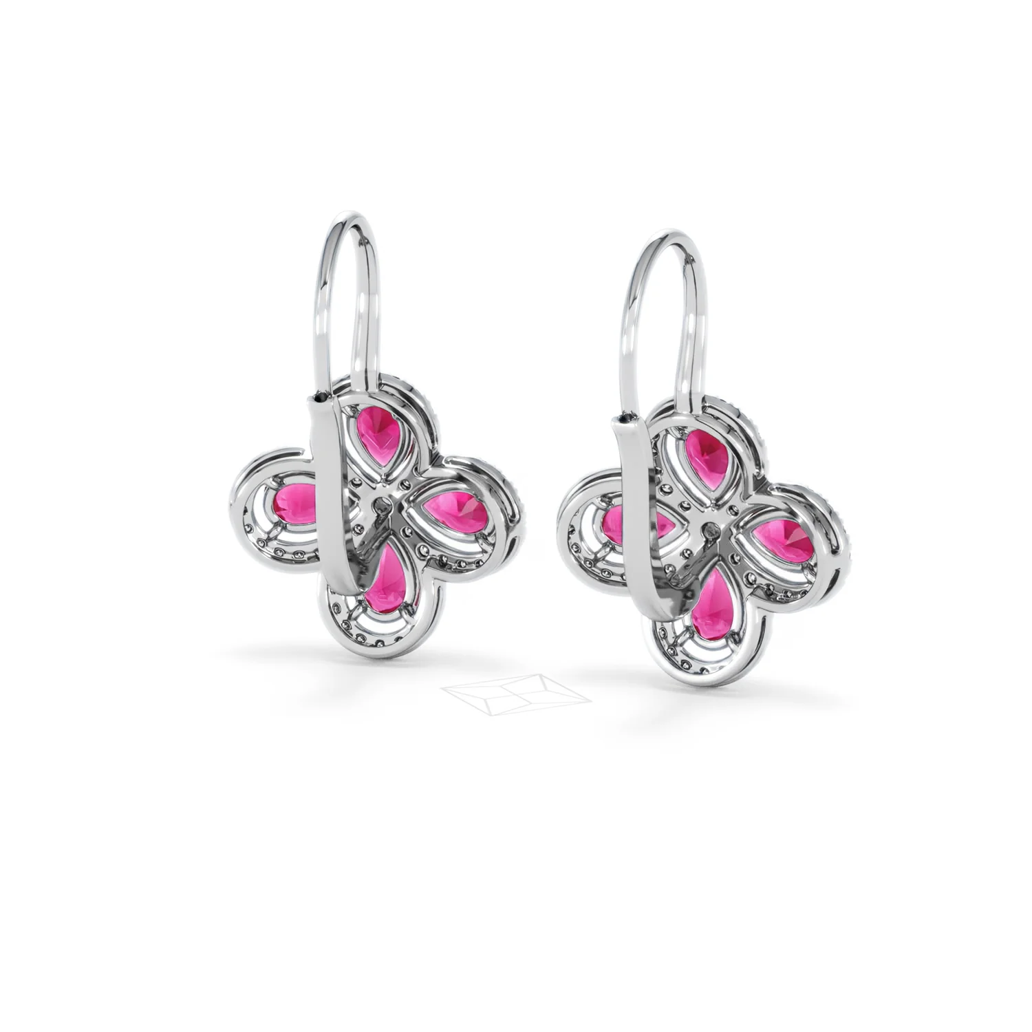 Bloom 4.75ct Lab Ruby and Lab Diamond Earrings in 18K White Gold - Image 45