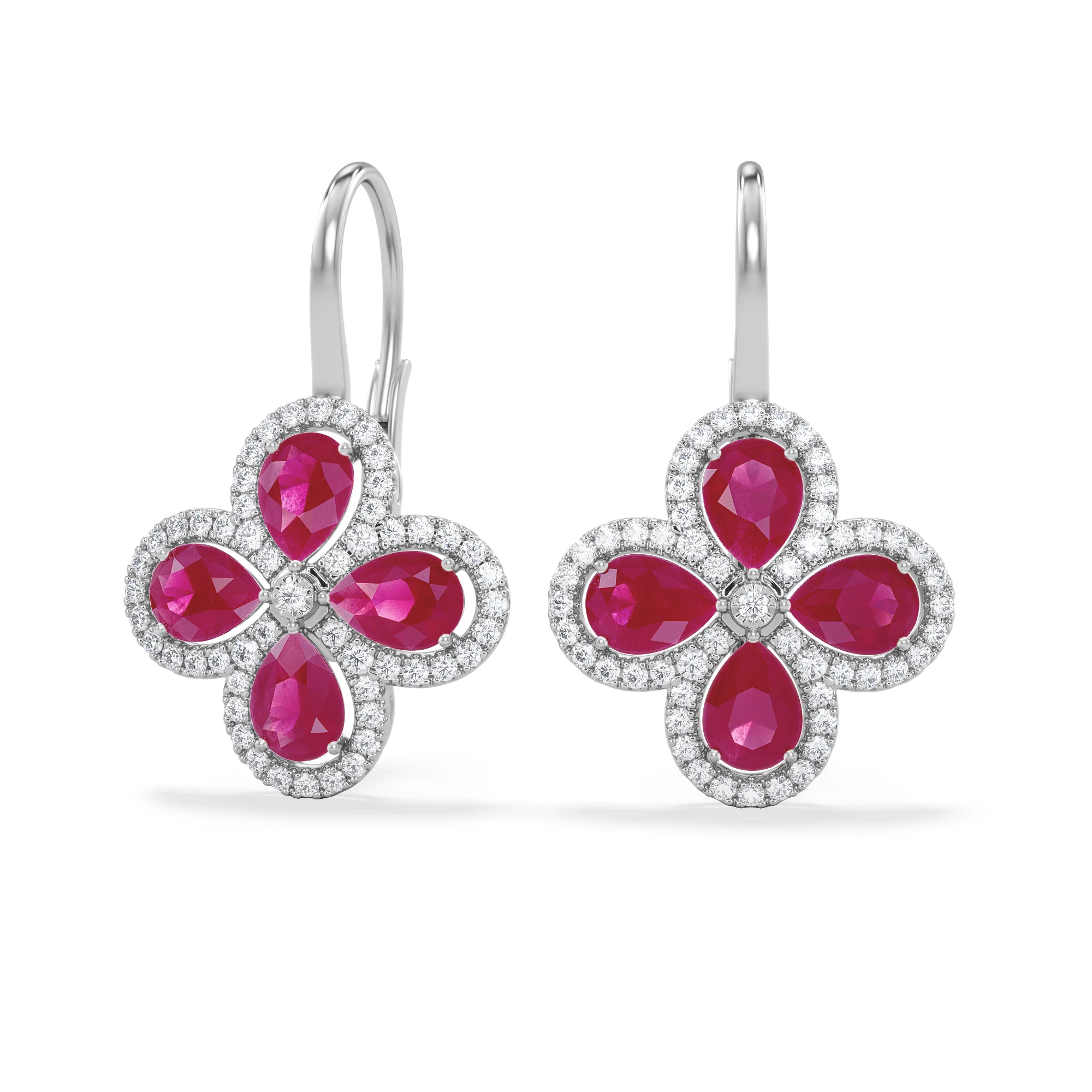 Bloom 4.75ct Lab Ruby and Lab Diamond Earrings in 18K White Gold - Image 5