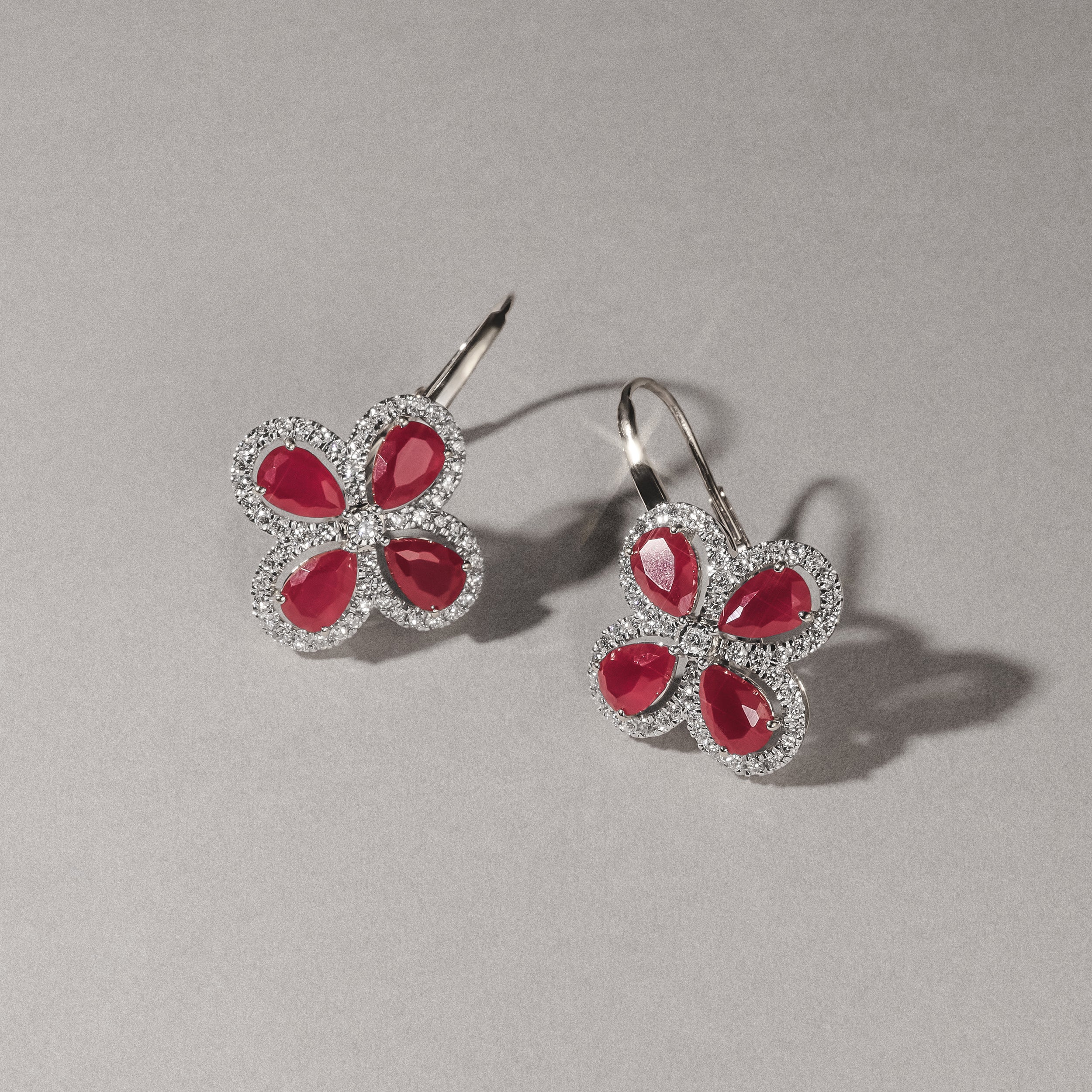 Bloom 4.75ct Lab Ruby and Lab Diamond Earrings in 18K White Gold - Image 6