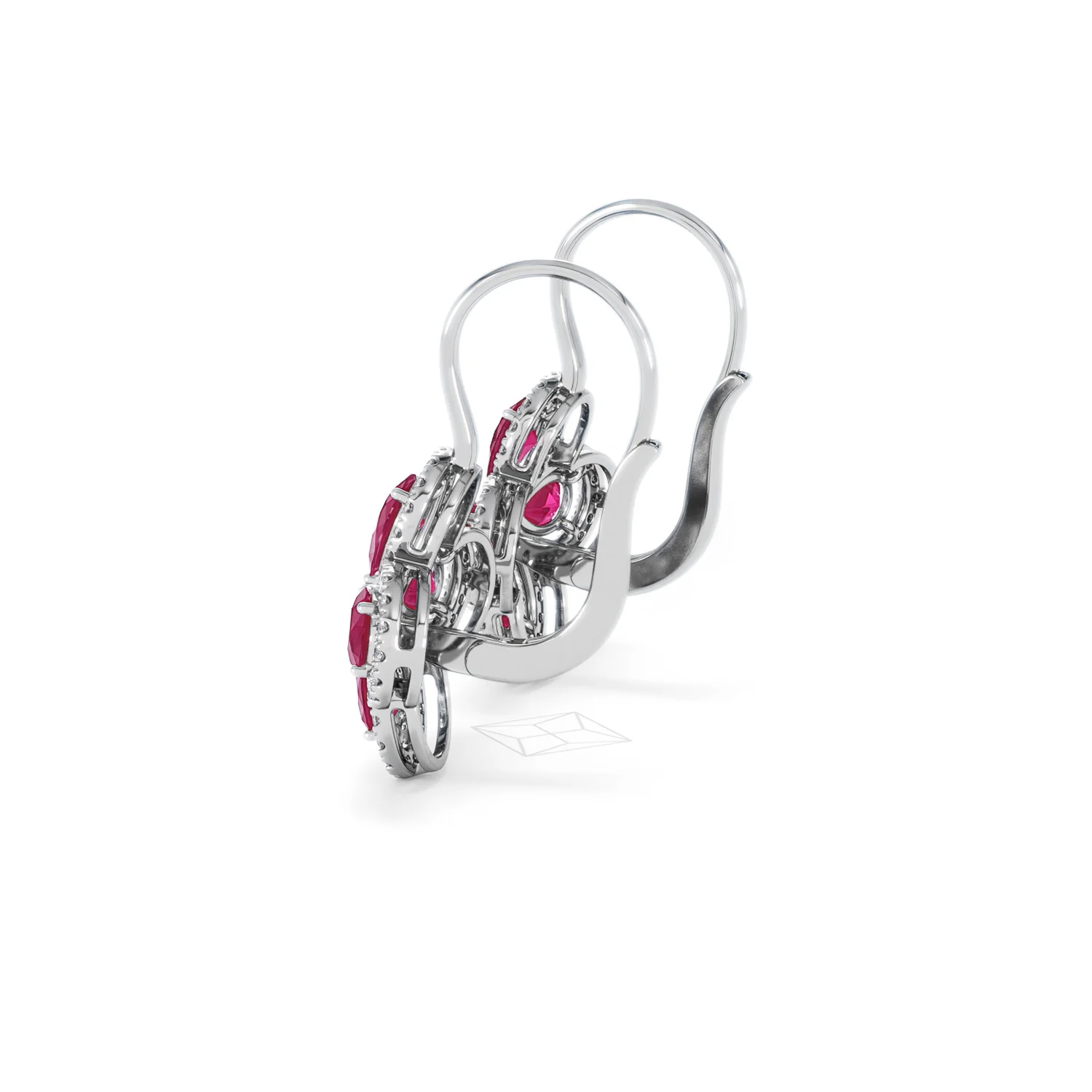 Bloom 4.75ct Lab Ruby and Lab Diamond Earrings in 18K White Gold - Image 65