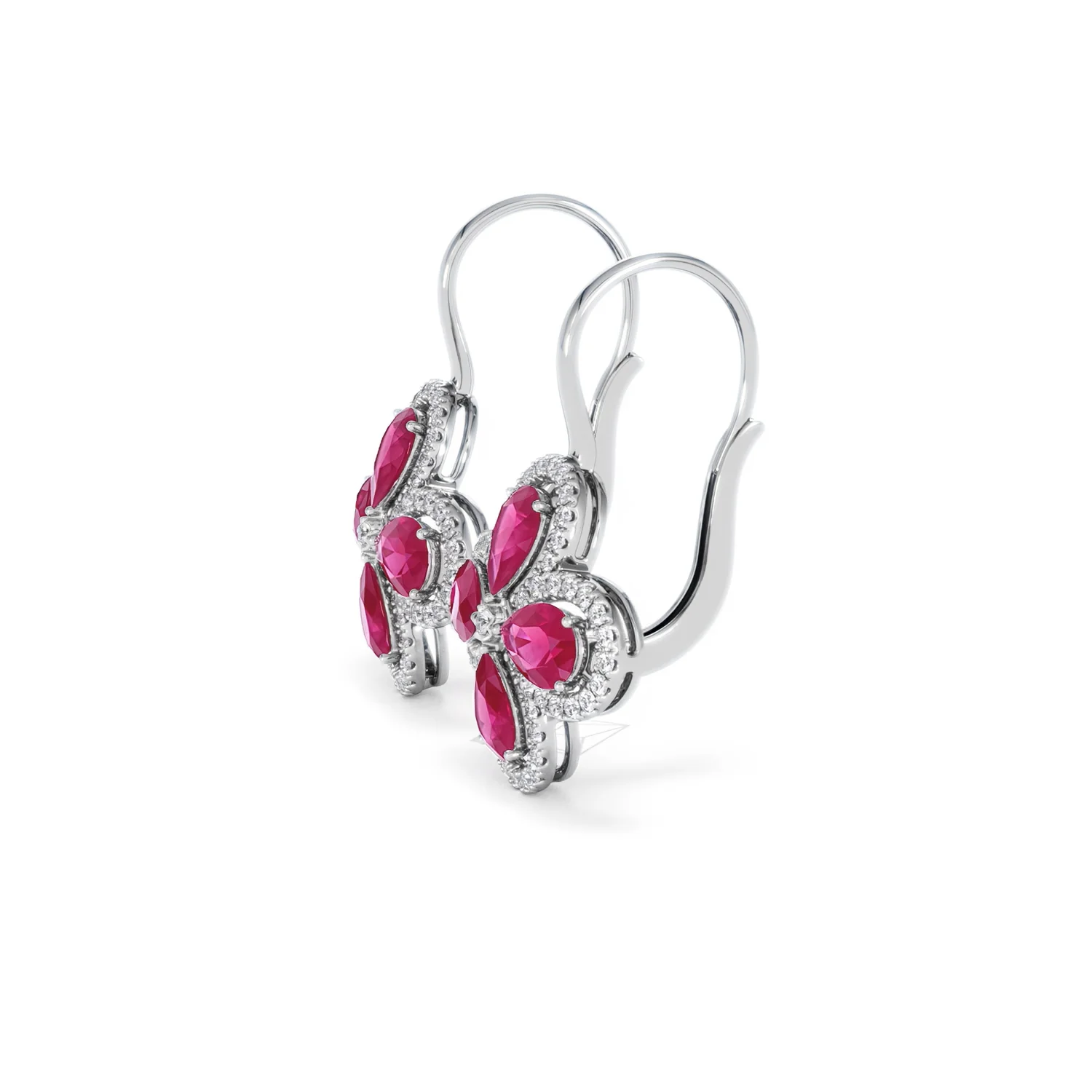 Bloom 4.75ct Lab Ruby and Lab Diamond Earrings in 18K White Gold - Image 73