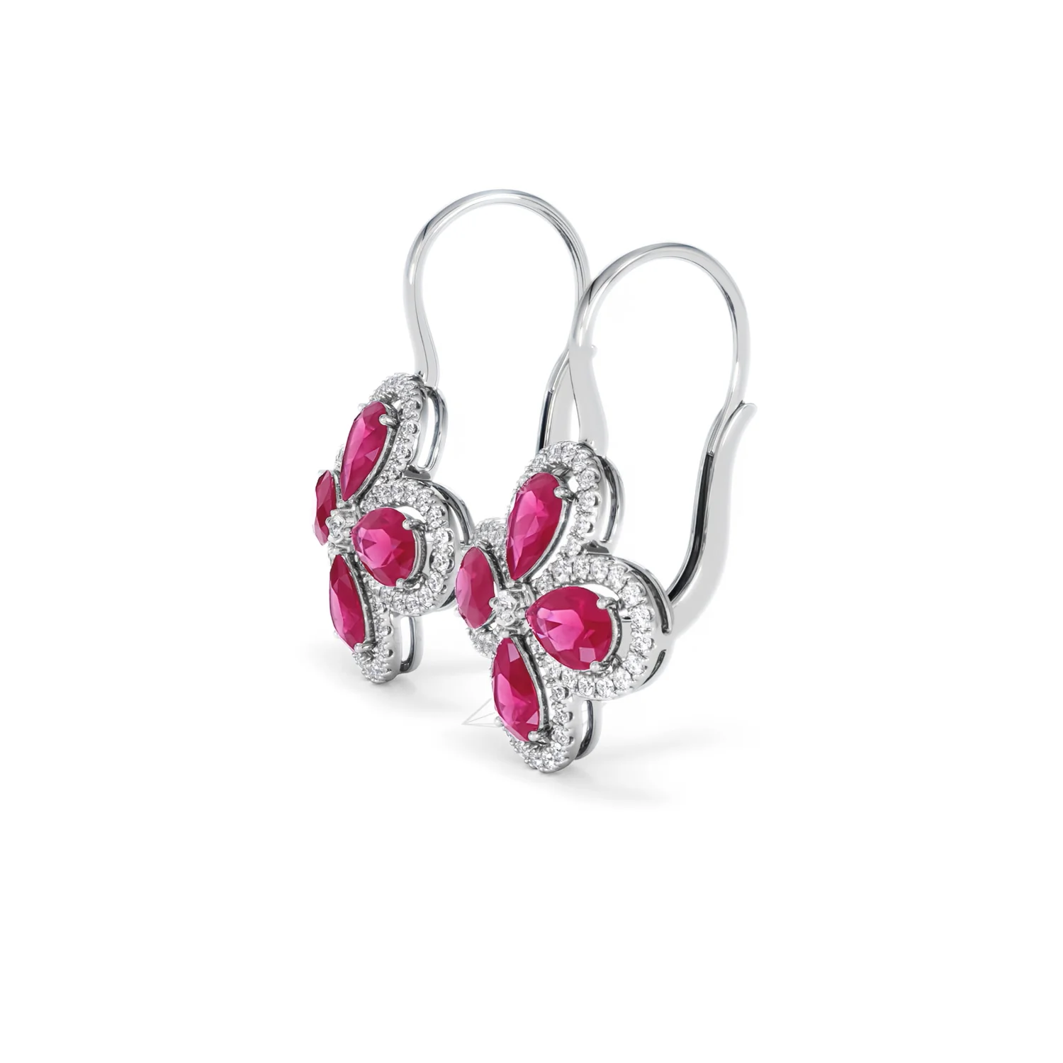 Bloom 4.75ct Lab Ruby and Lab Diamond Earrings in 18K White Gold - Image 75