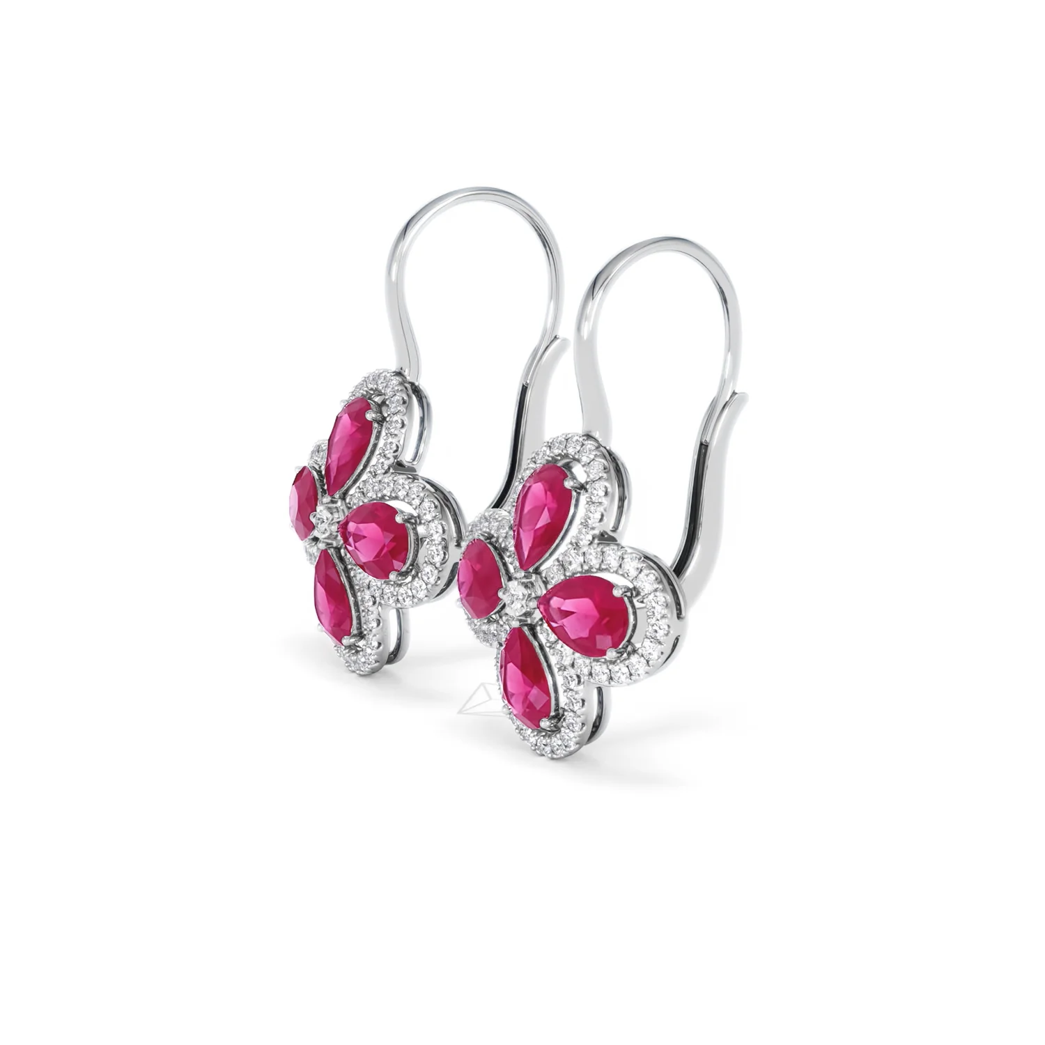 Bloom 4.75ct Lab Ruby and Lab Diamond Earrings in 18K White Gold - Image 76