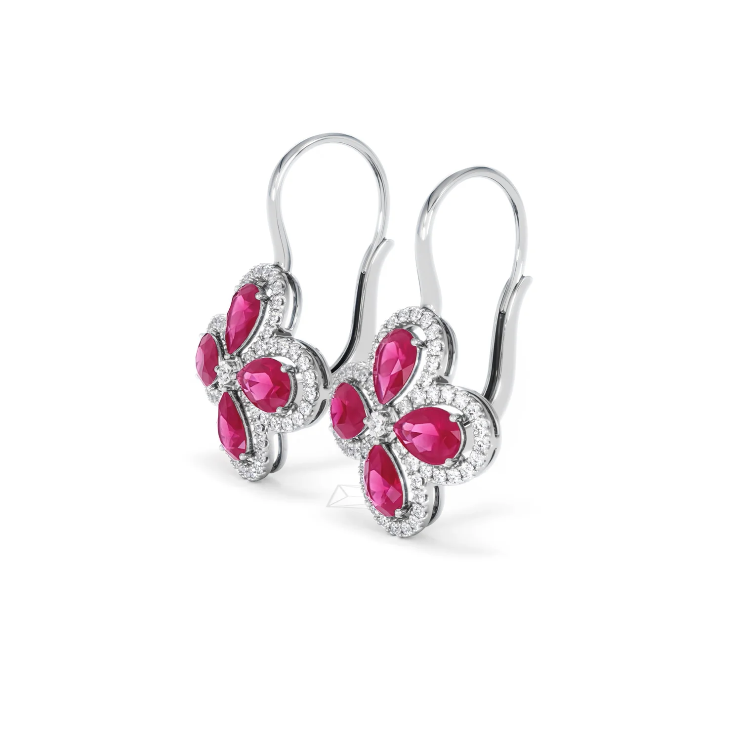 Bloom 4.75ct Lab Ruby and Lab Diamond Earrings in 18K White Gold - Image 77