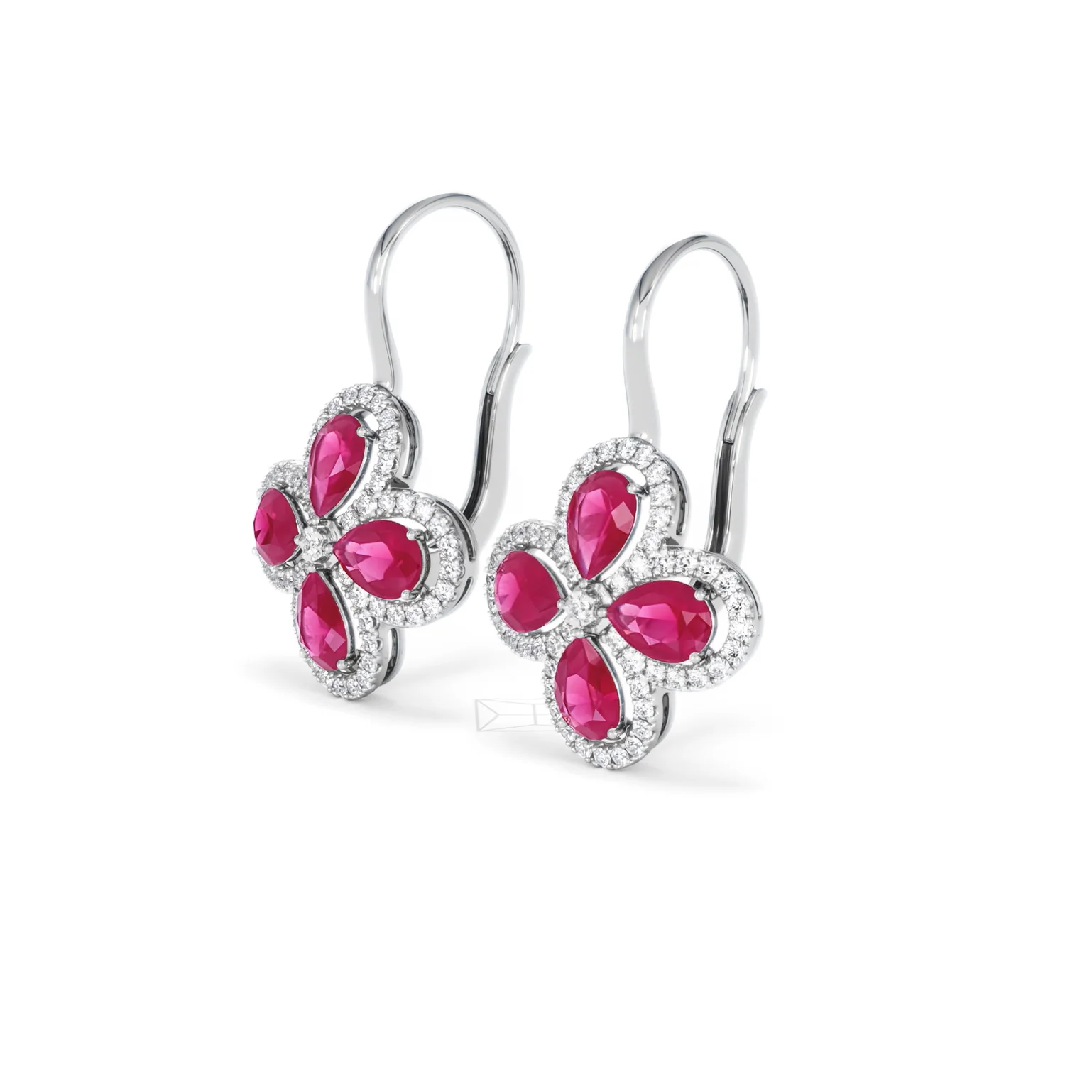 Bloom 4.75ct Lab Ruby and Lab Diamond Earrings in 18K White Gold - Image 79