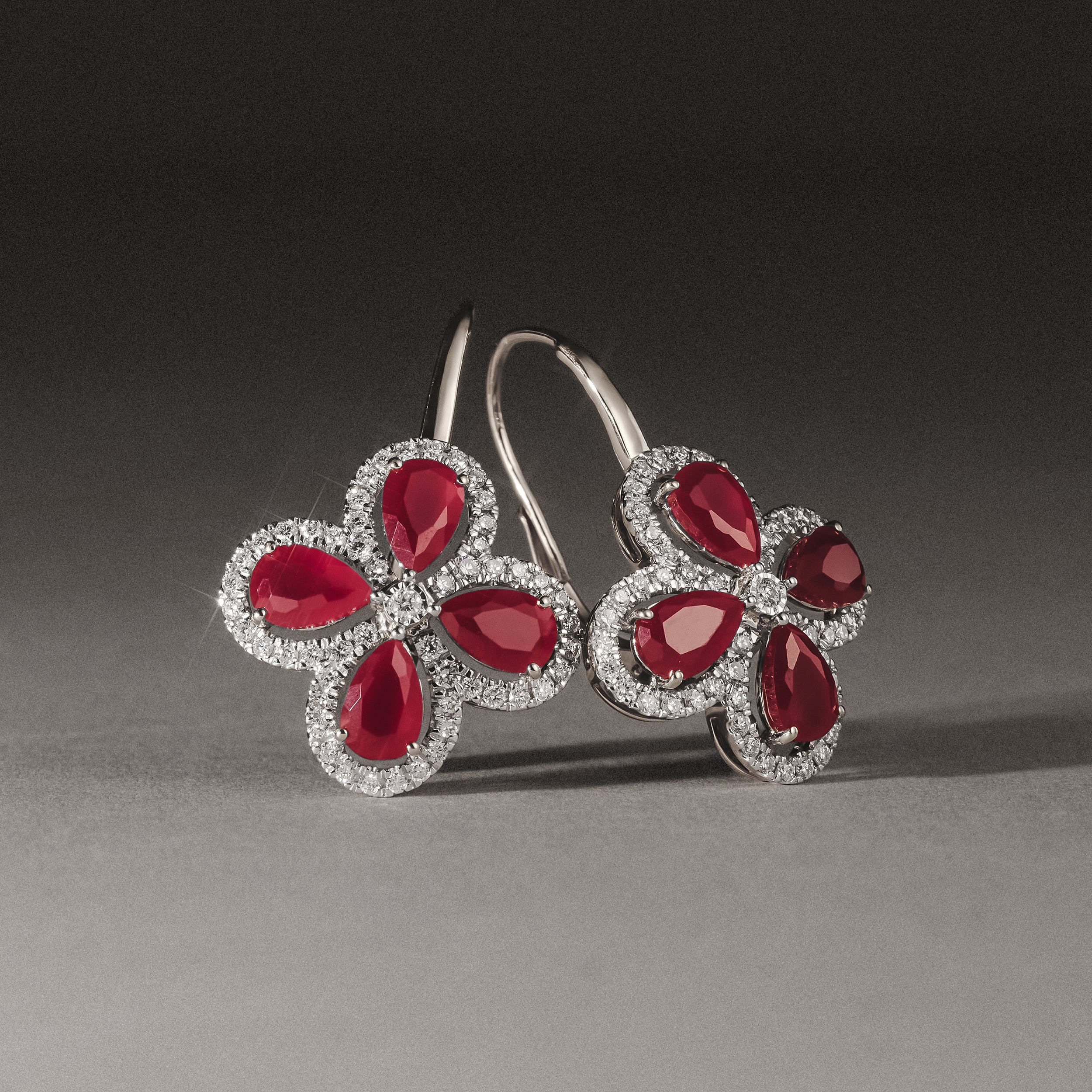 Bloom 4.75ct Lab Ruby and Lab Diamond Earrings in 18K White Gold - Image 8