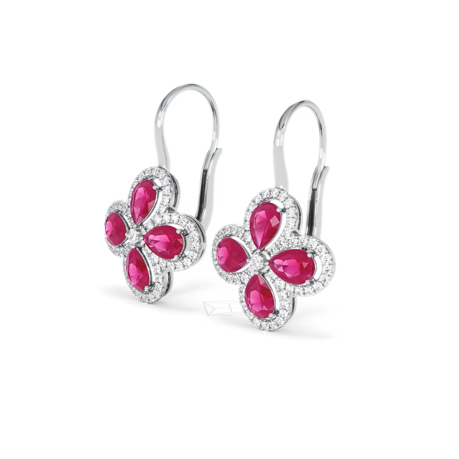 Bloom 4.75ct Lab Ruby and Lab Diamond Earrings in 18K White Gold - Image 80