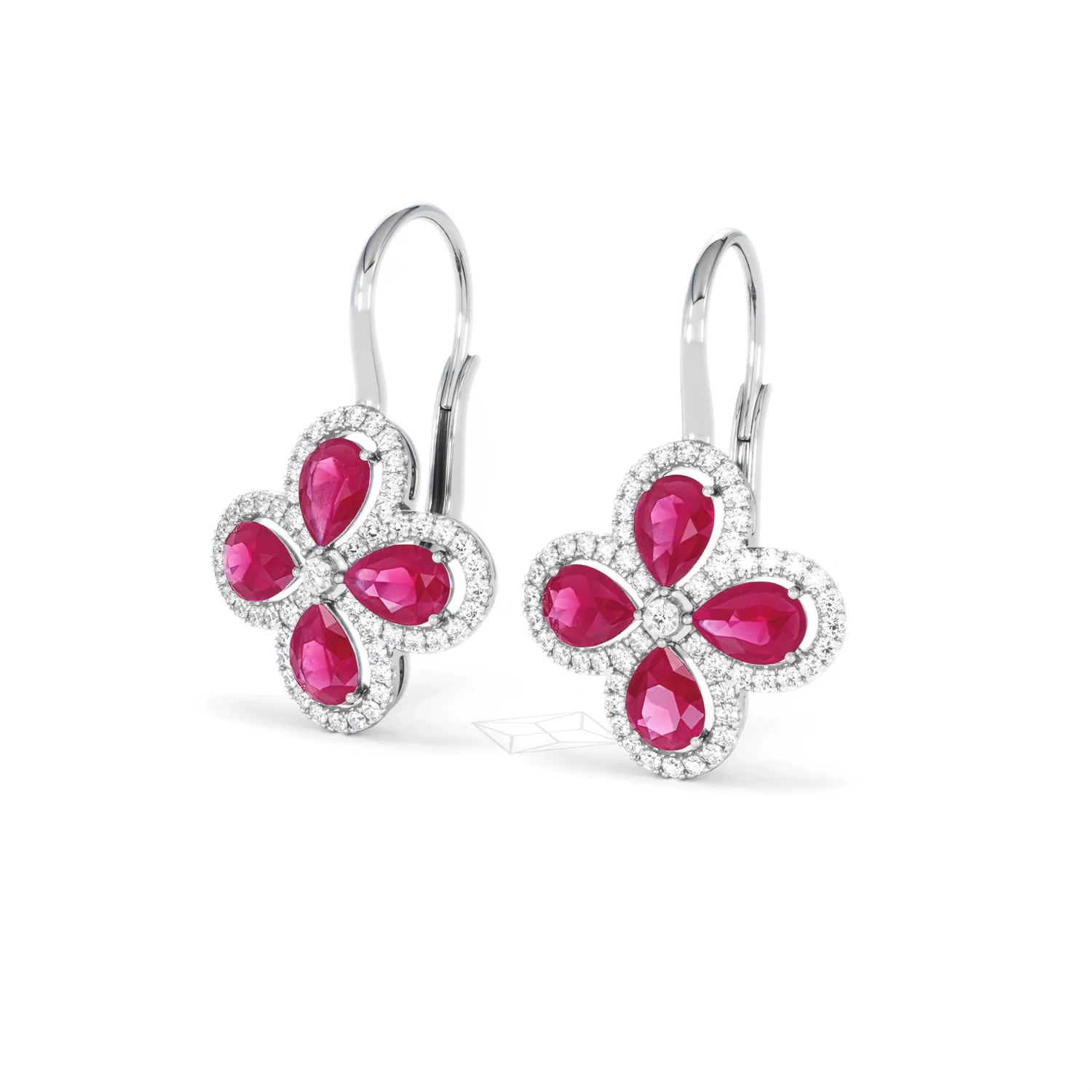 Bloom 4.75ct Lab Ruby and Lab Diamond Earrings in 18K White Gold - Image 83