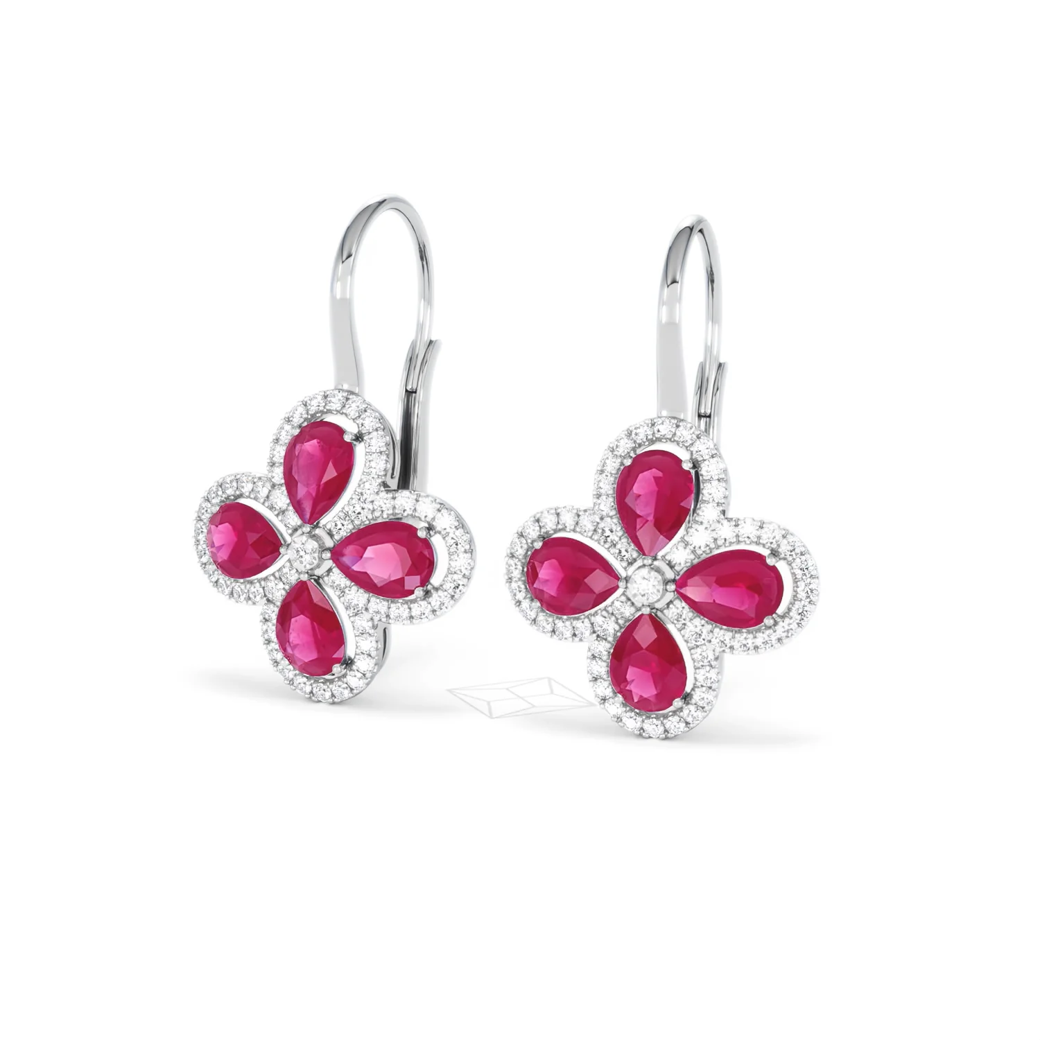 Bloom 4.75ct Lab Ruby and Lab Diamond Earrings in 18K White Gold - Image 84