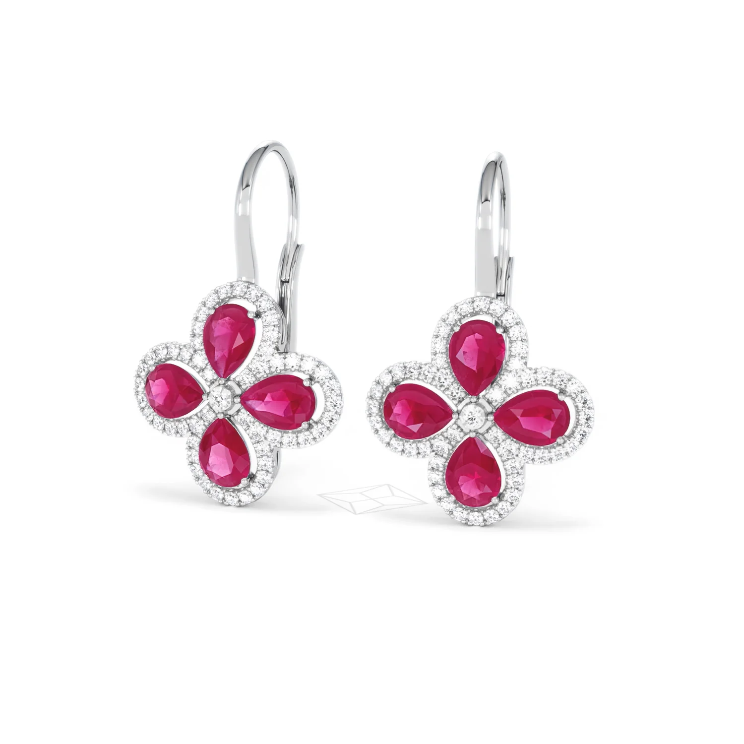 Bloom 4.75ct Lab Ruby and Lab Diamond Earrings in 18K White Gold - Image 85