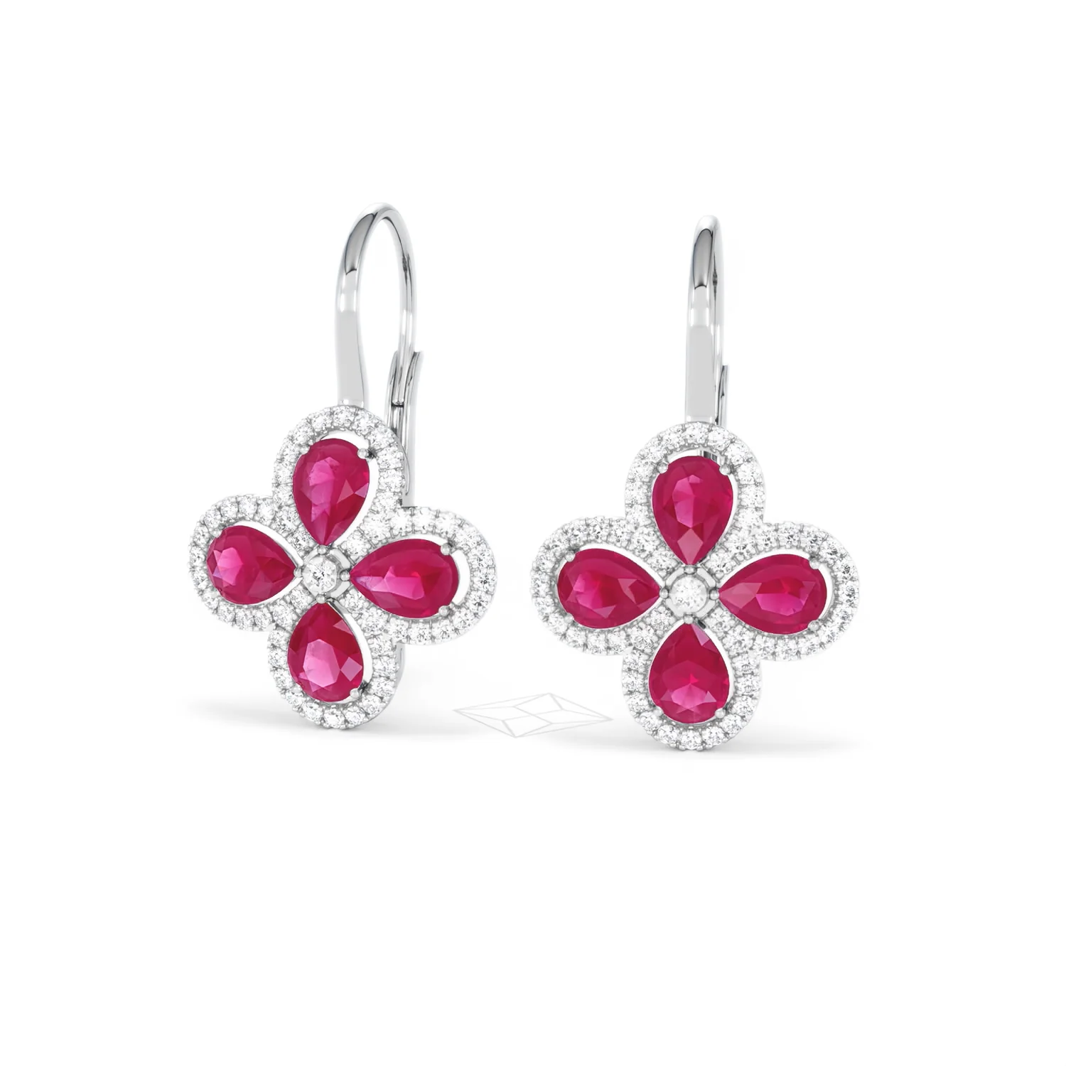 Bloom 4.75ct Lab Ruby and Lab Diamond Earrings in 18K White Gold - Image 86