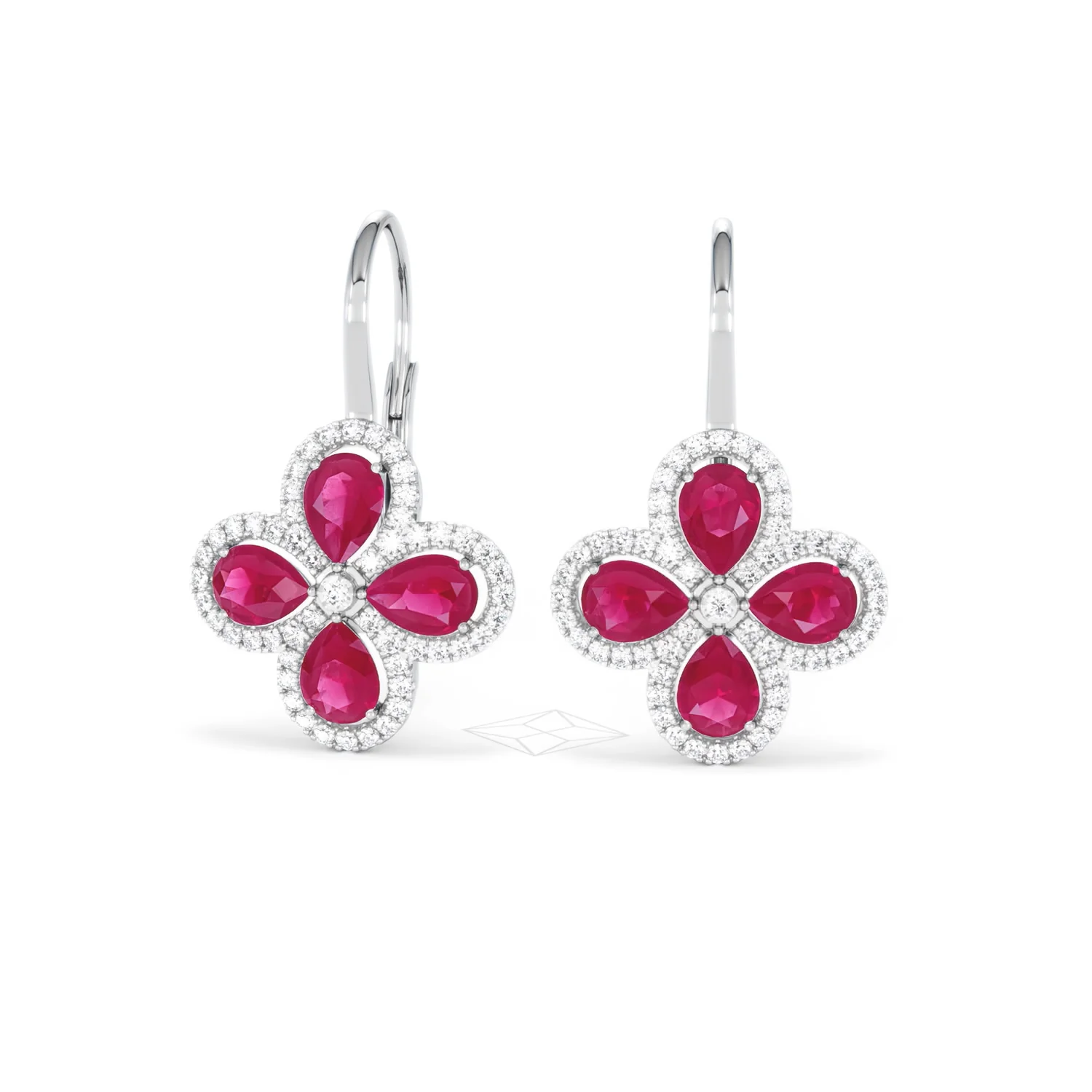 Bloom 4.75ct Lab Ruby and Lab Diamond Earrings in 18K White Gold - Image 87