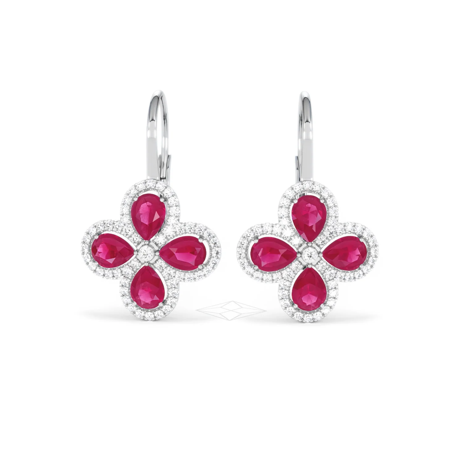 Bloom 4.75ct Lab Ruby and Lab Diamond Earrings in 18K White Gold - Image 88