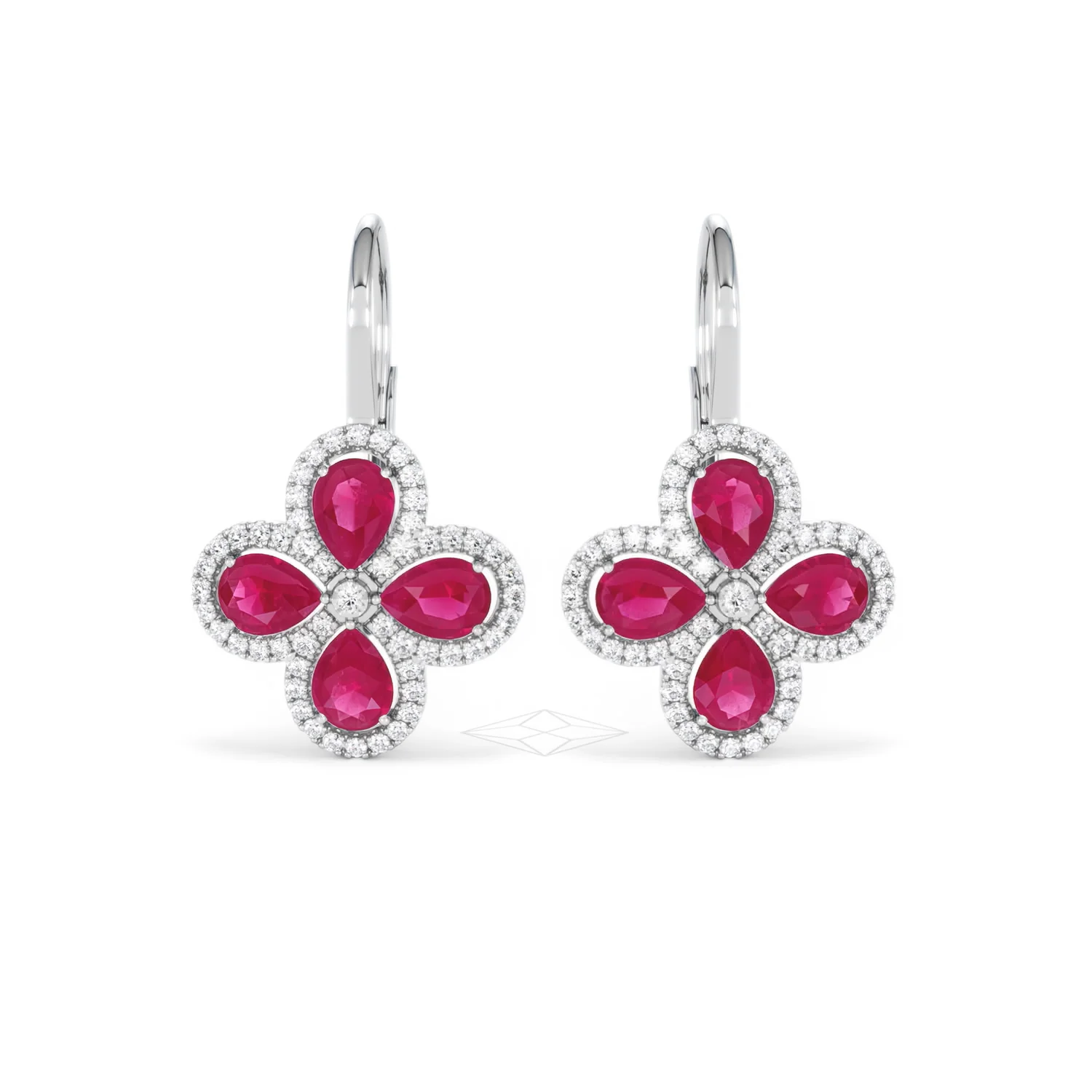 Bloom 4.75ct Lab Ruby and Lab Diamond Earrings in 18K White Gold - Image 9