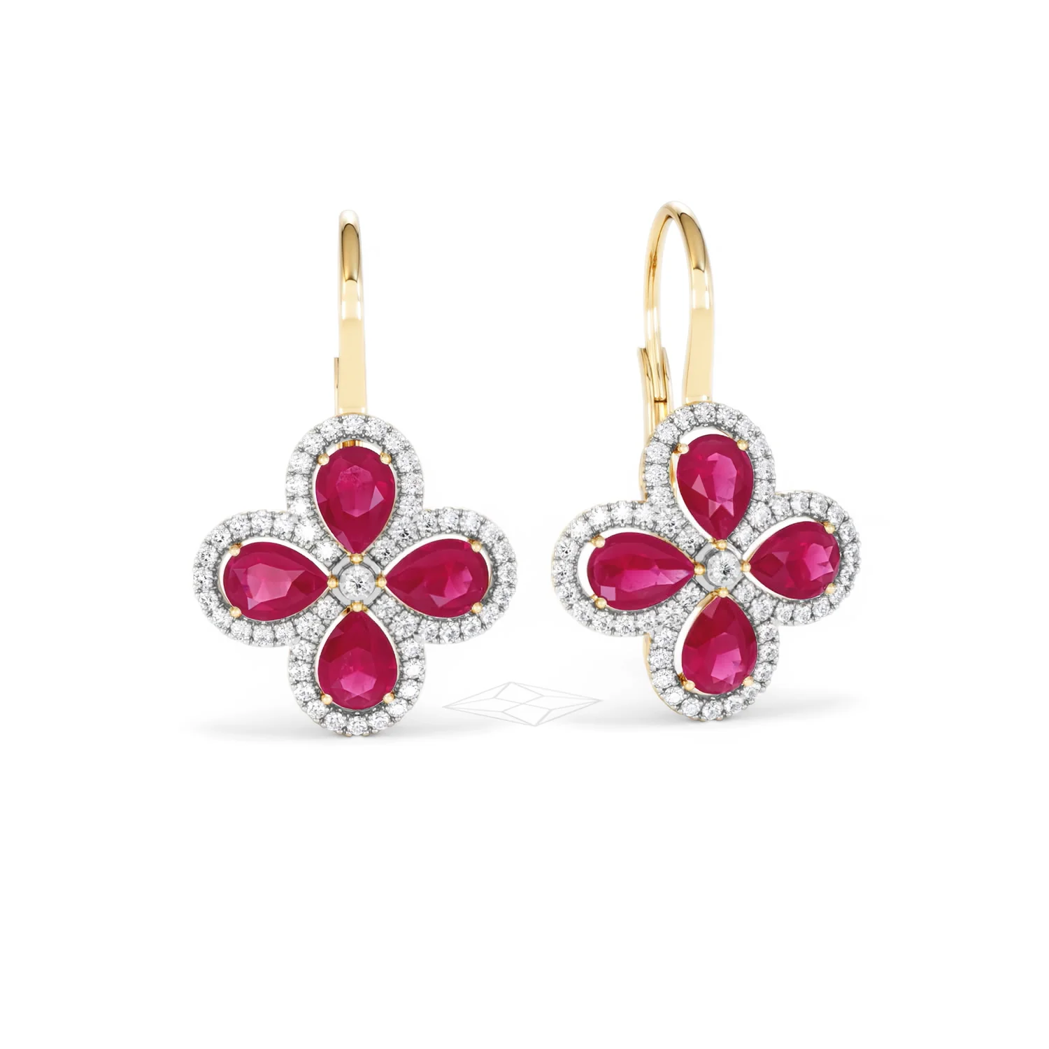 Bloom 4.75ct Lab Ruby and Lab Diamond Earrings in 18K Yellow Gold - Image 10